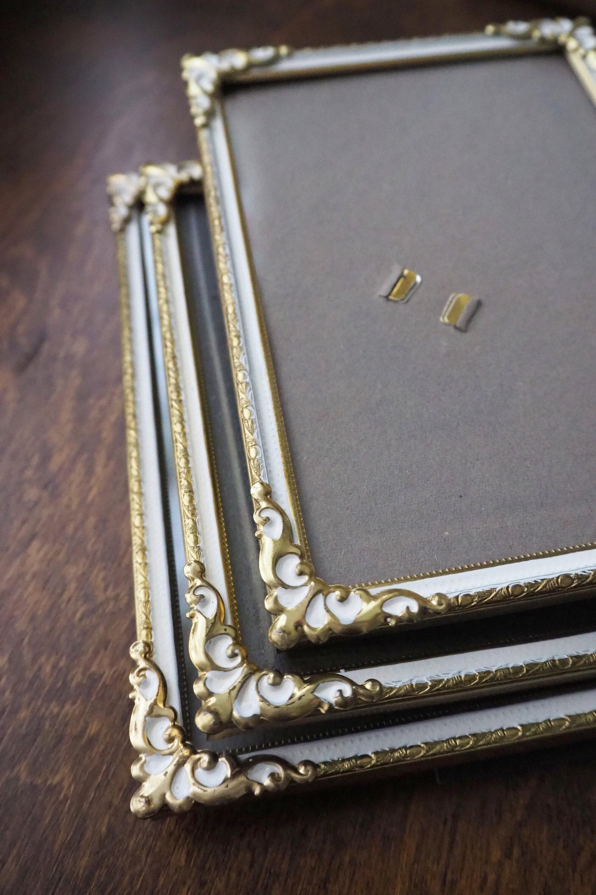 Set of three vintage photo frames | Set of three matching vintage frames | Vintage brass picture frames | Brass and white frames