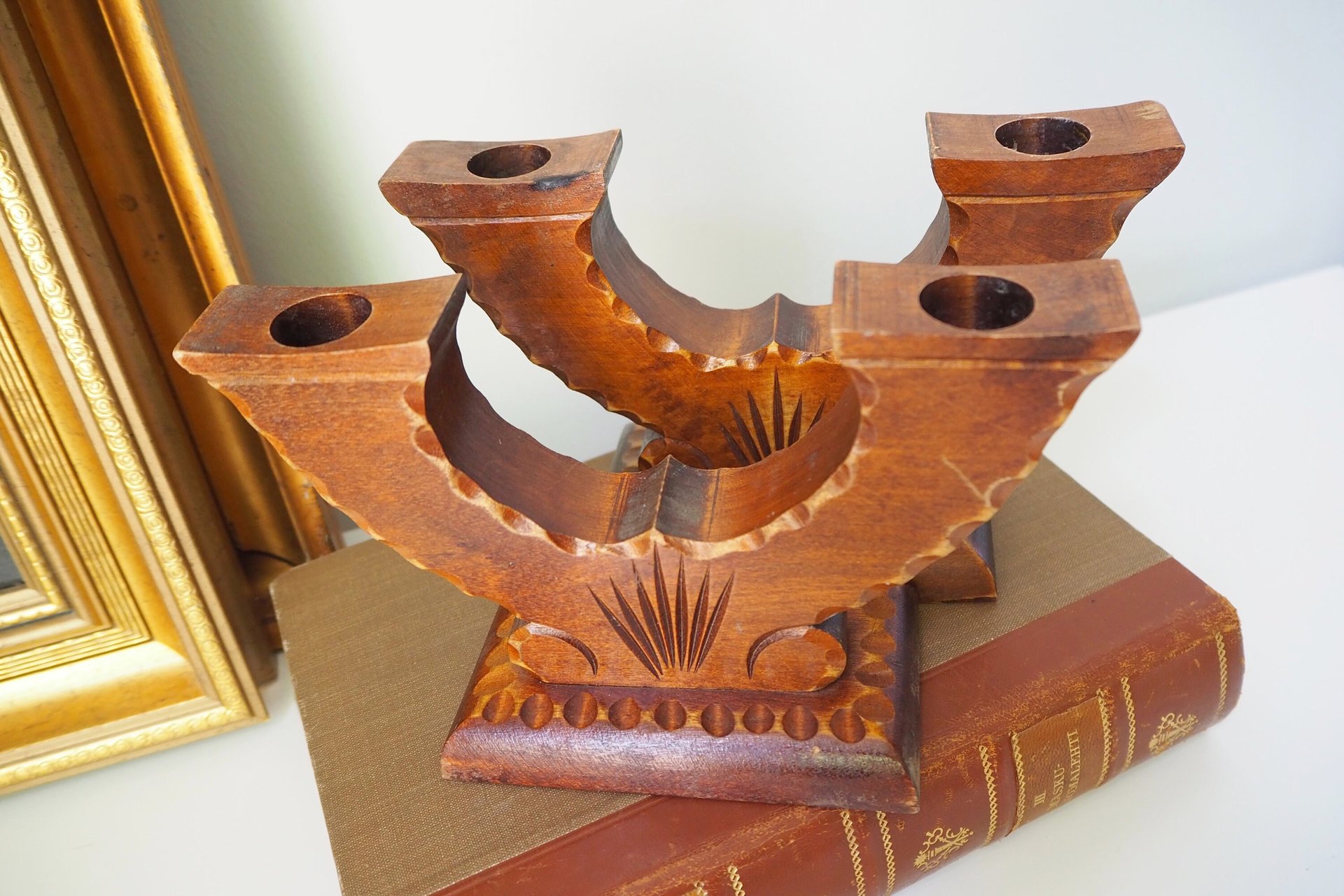 Set of two vintage wooden candlestick holders | Wooden candle holders | Rustic wooden candlestick holders