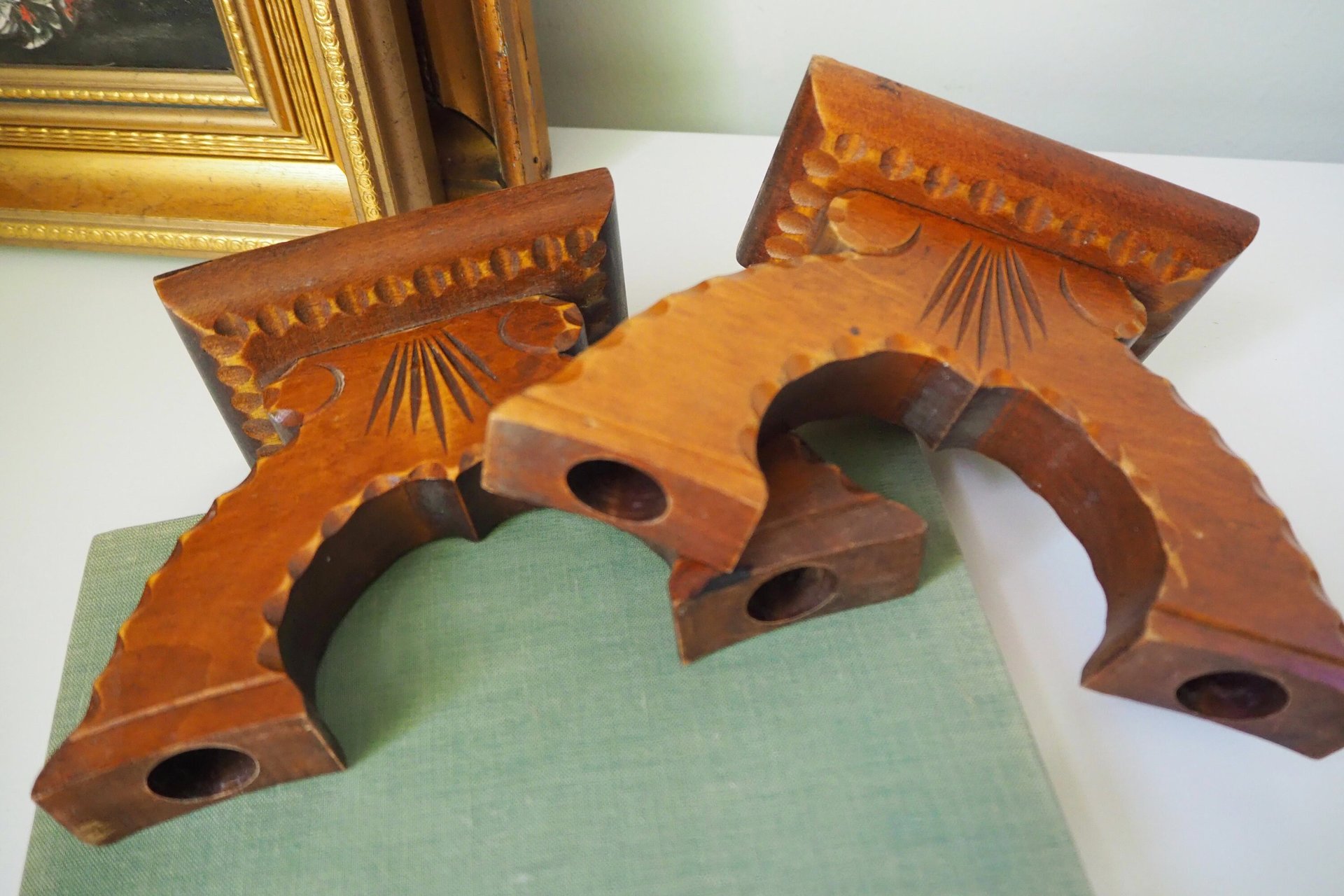 Set of two vintage wooden candlestick holders | Wooden candle holders | Rustic wooden candlestick holders