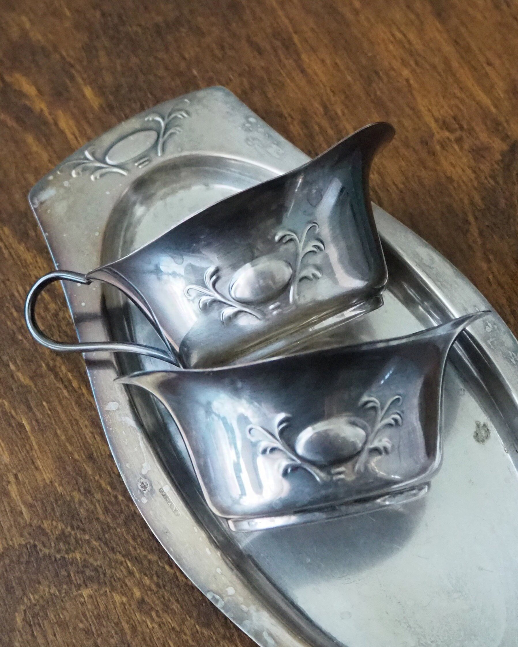 Vintage alpacca creamer and sugar bowl set | Vintage alpacca silver creamer and sugar set | Vintage creamer and sugar bowl set