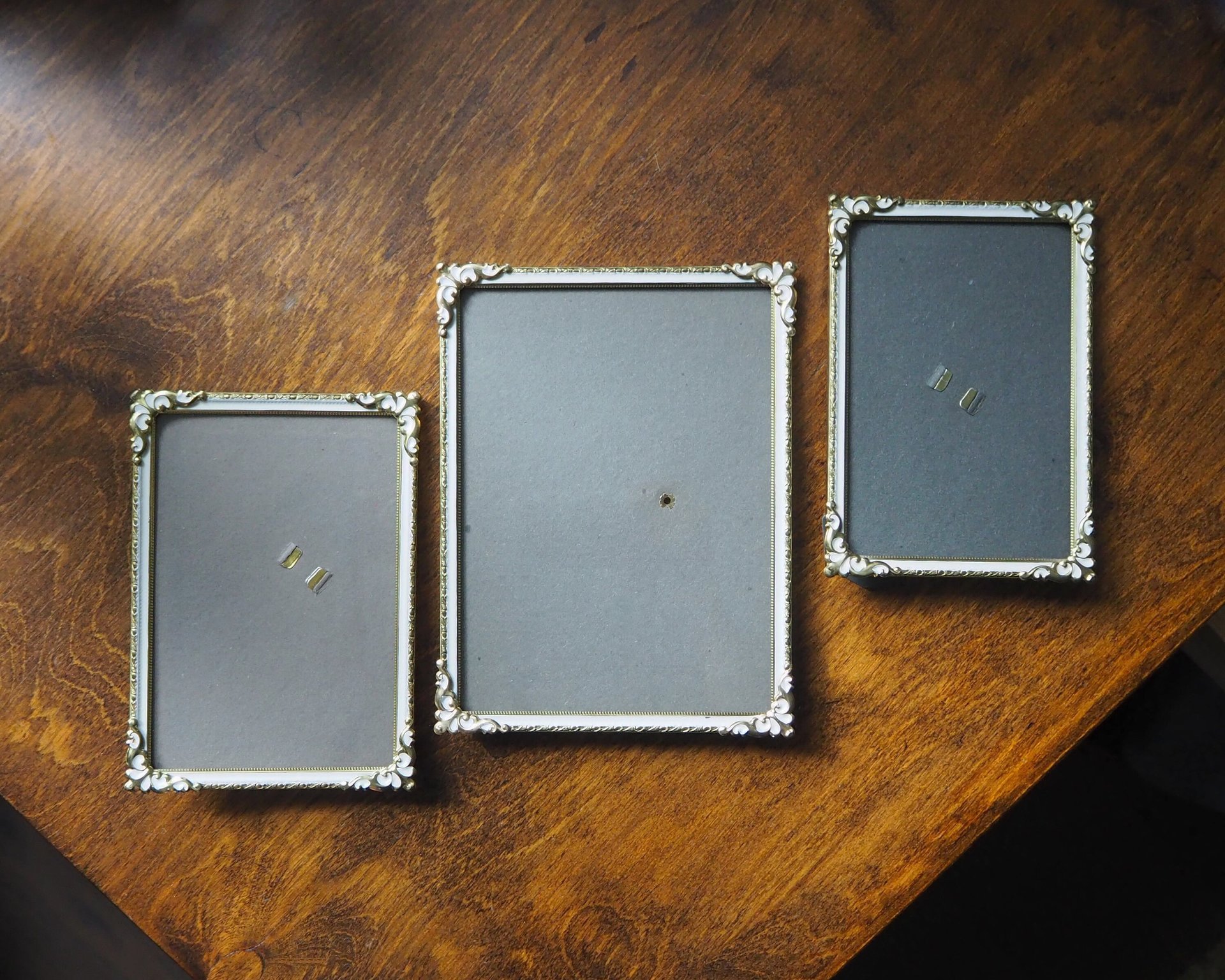 Set of three vintage photo frames | Set of three matching vintage frames | Vintage brass picture frames | Brass and white frames