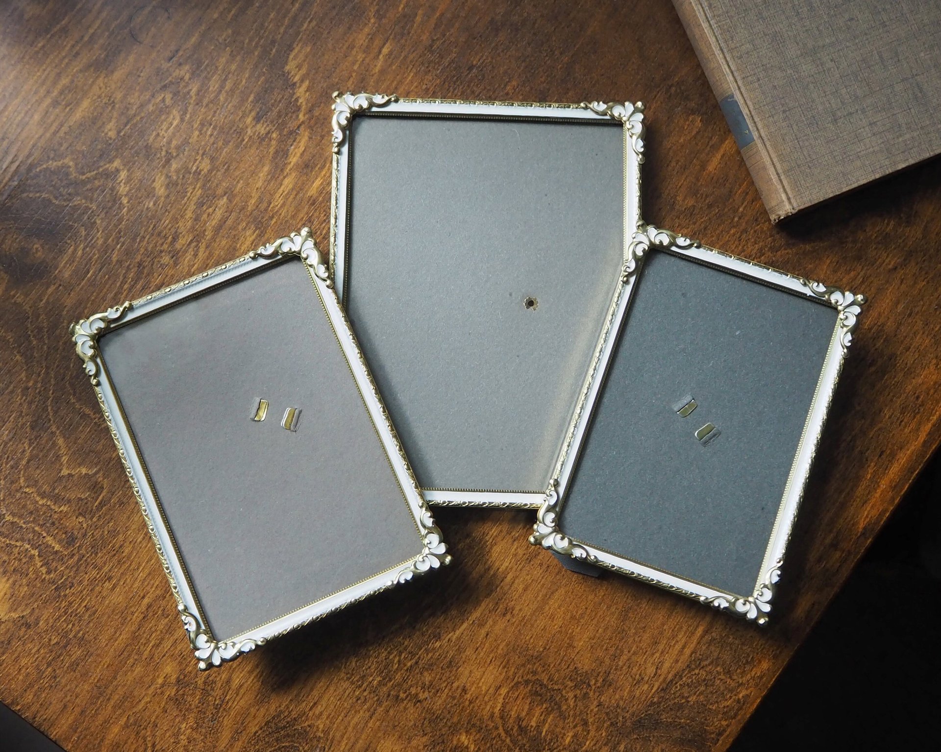Set of three vintage photo frames | Set of three matching vintage frames | Vintage brass picture frames | Brass and white frames