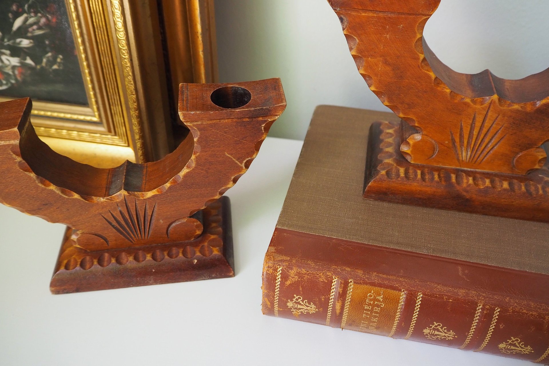Set of two vintage wooden candlestick holders | Wooden candle holders | Rustic wooden candlestick holders