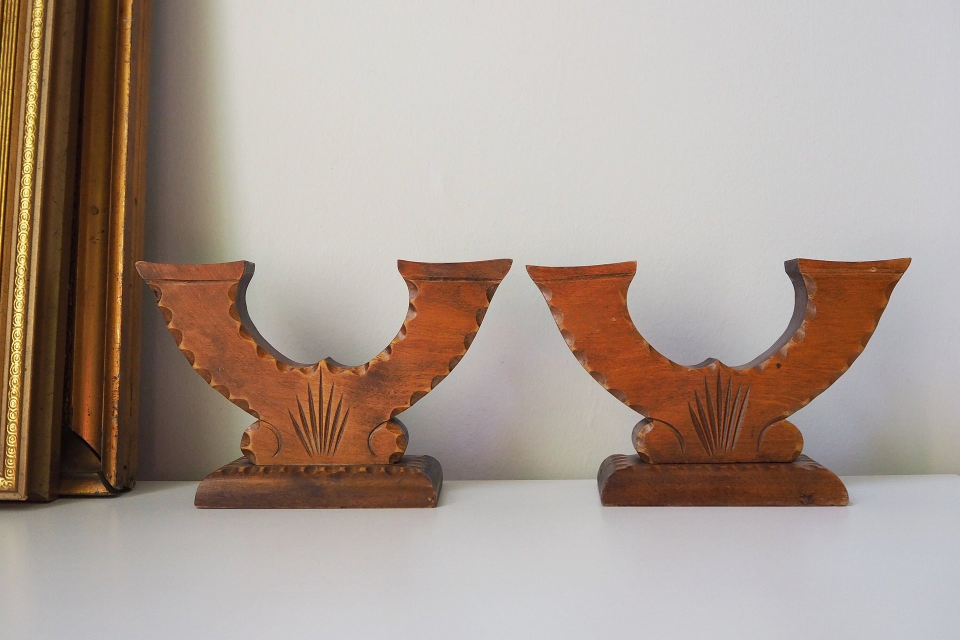 Set of two vintage wooden candlestick holders | Wooden candle holders | Rustic wooden candlestick holders