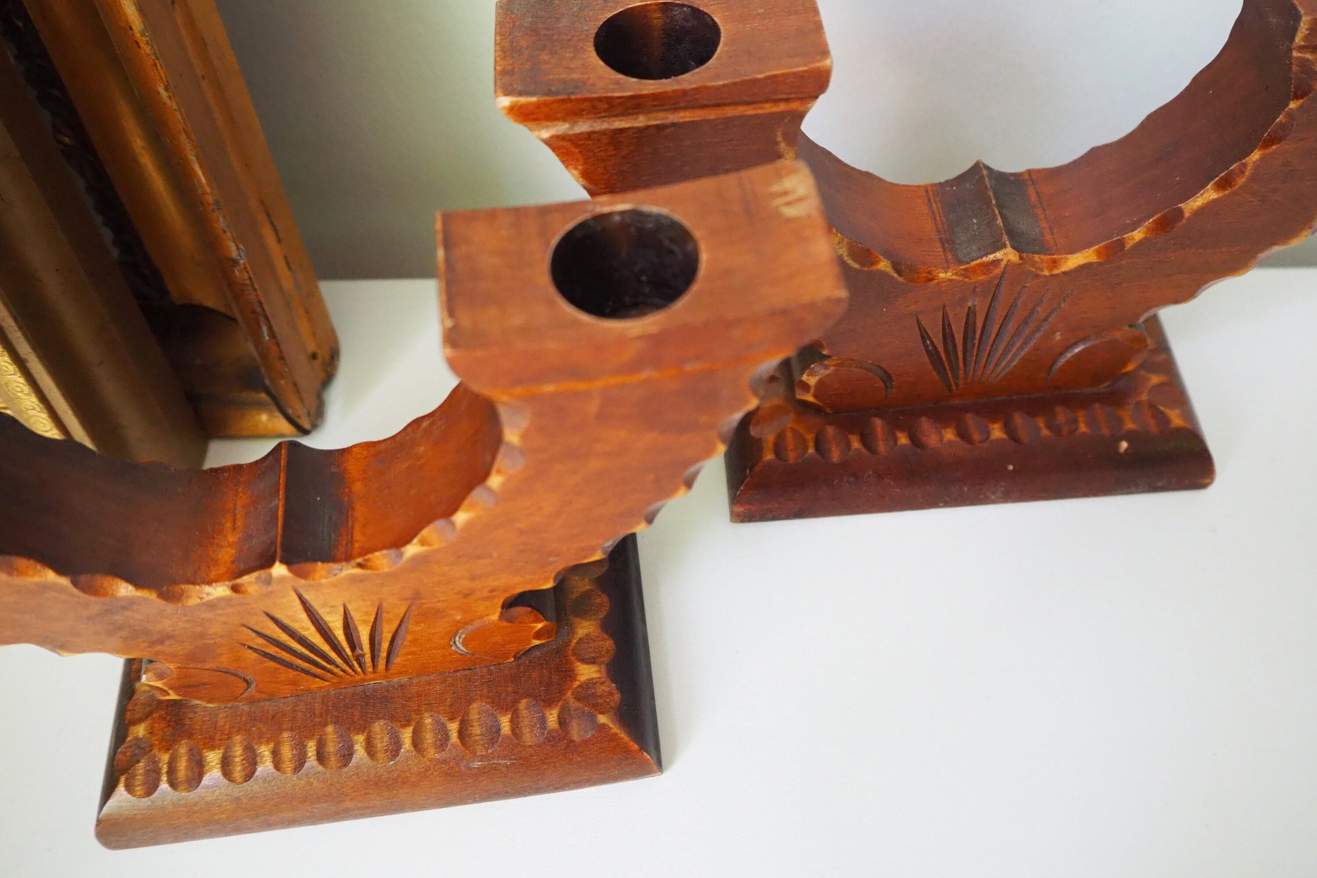 Set of two vintage wooden candlestick holders | Wooden candle holders | Rustic wooden candlestick holders
