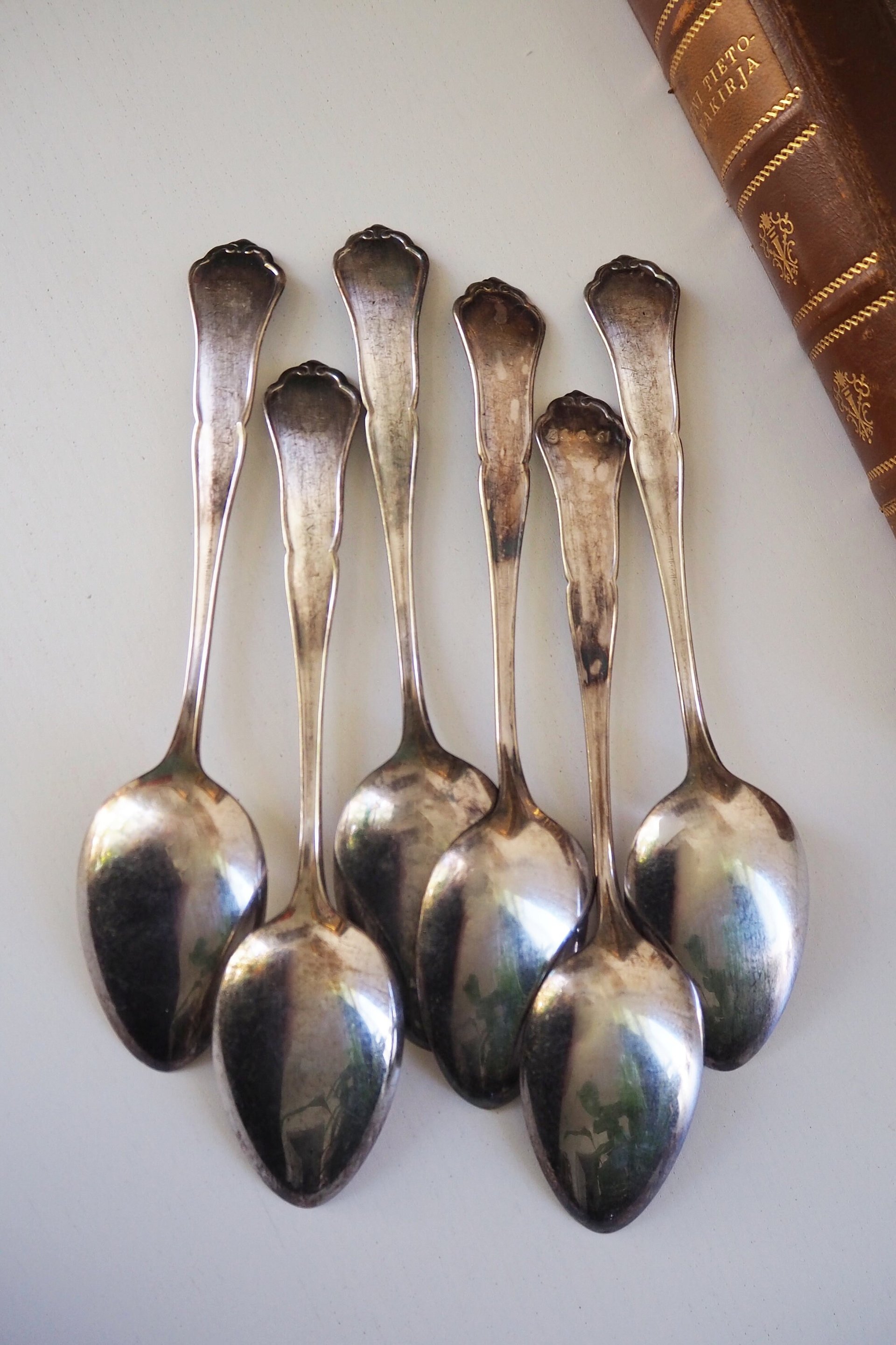 Set of six vintage tablespoons | Vintage silver plated tablespoons | Vintage engraved spoons | Vintage alpacca silver tablespoons