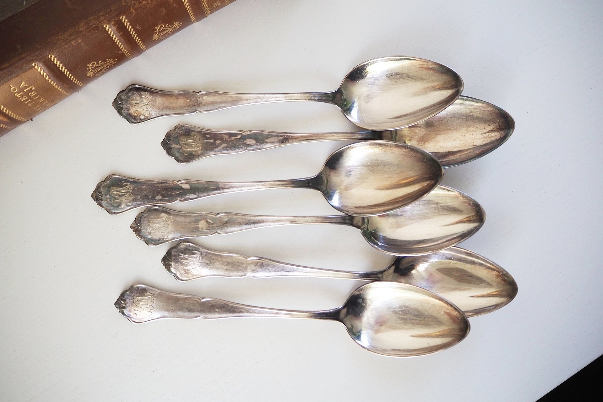 Set of six vintage tablespoons | Vintage silver plated tablespoons | Vintage engraved spoons | Vintage alpacca silver tablespoons