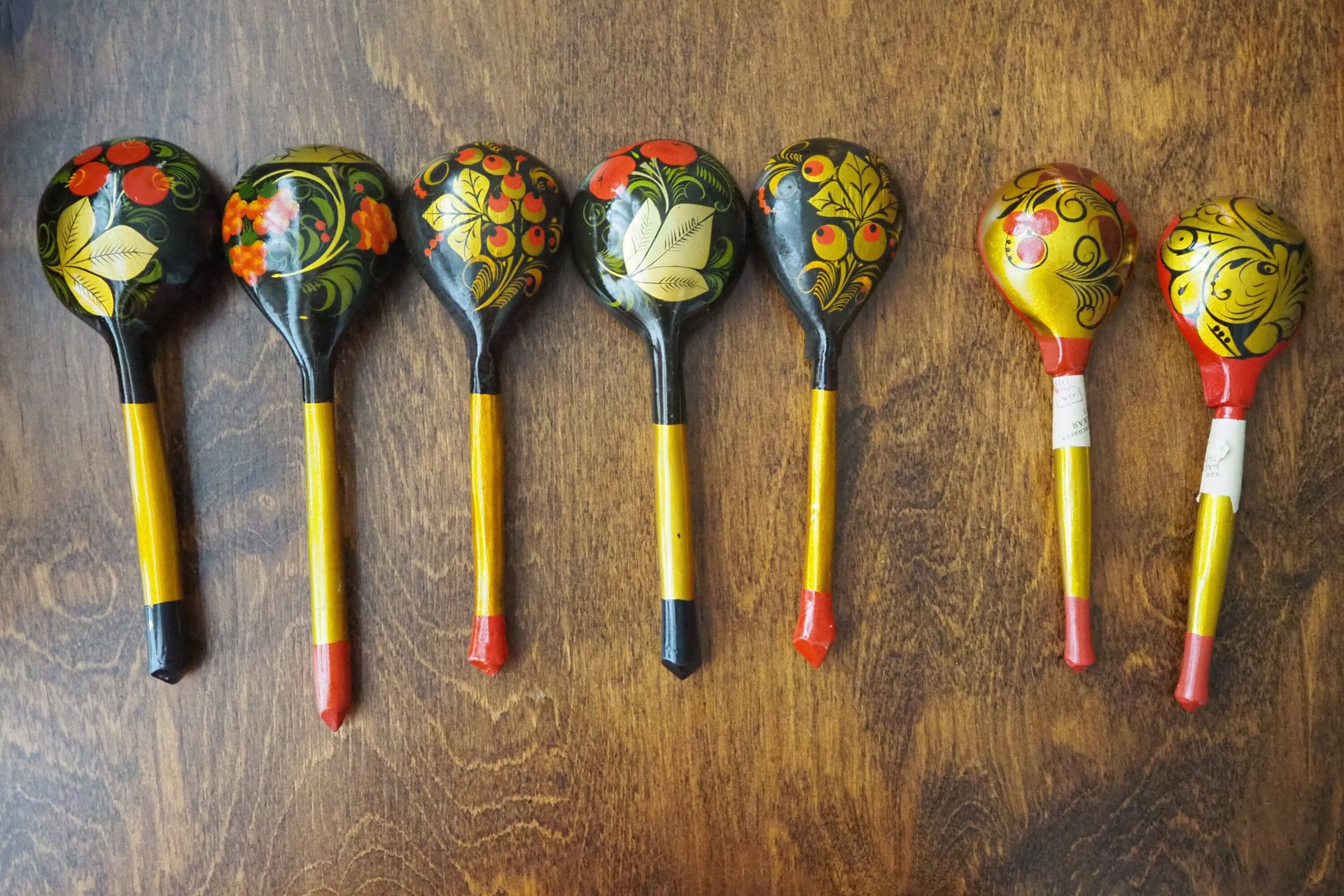 Vintage Khokhloma spoons | Vintage handpainted wooden spoons | Russian wooden spoons