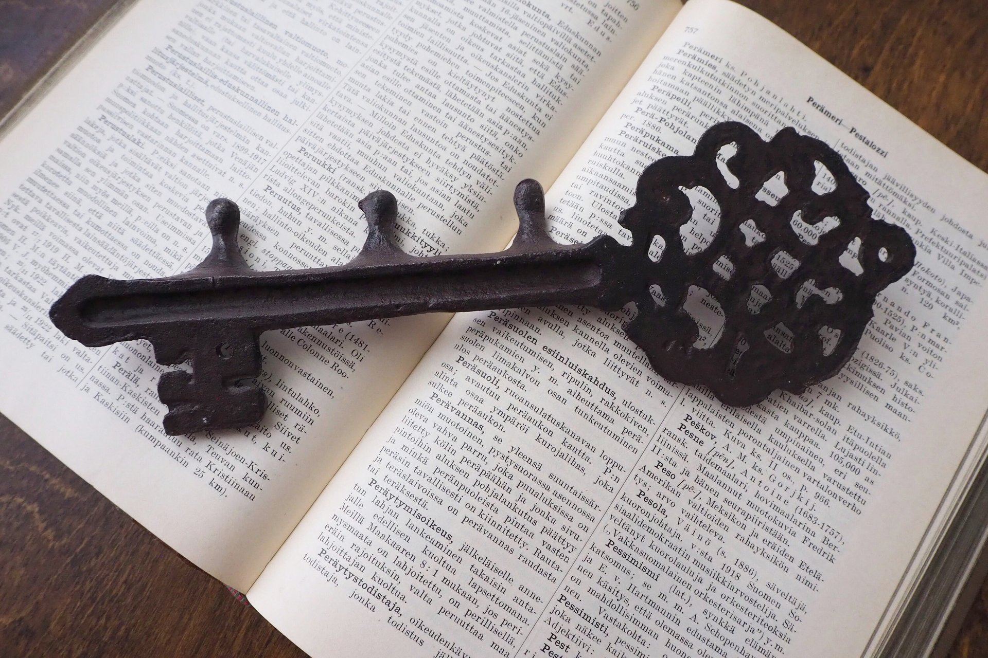 Vintage cast iron key rack | Small vintage key rack | Key shaped wall rack | Key shaped rack with three hooks | Vintage wall rack