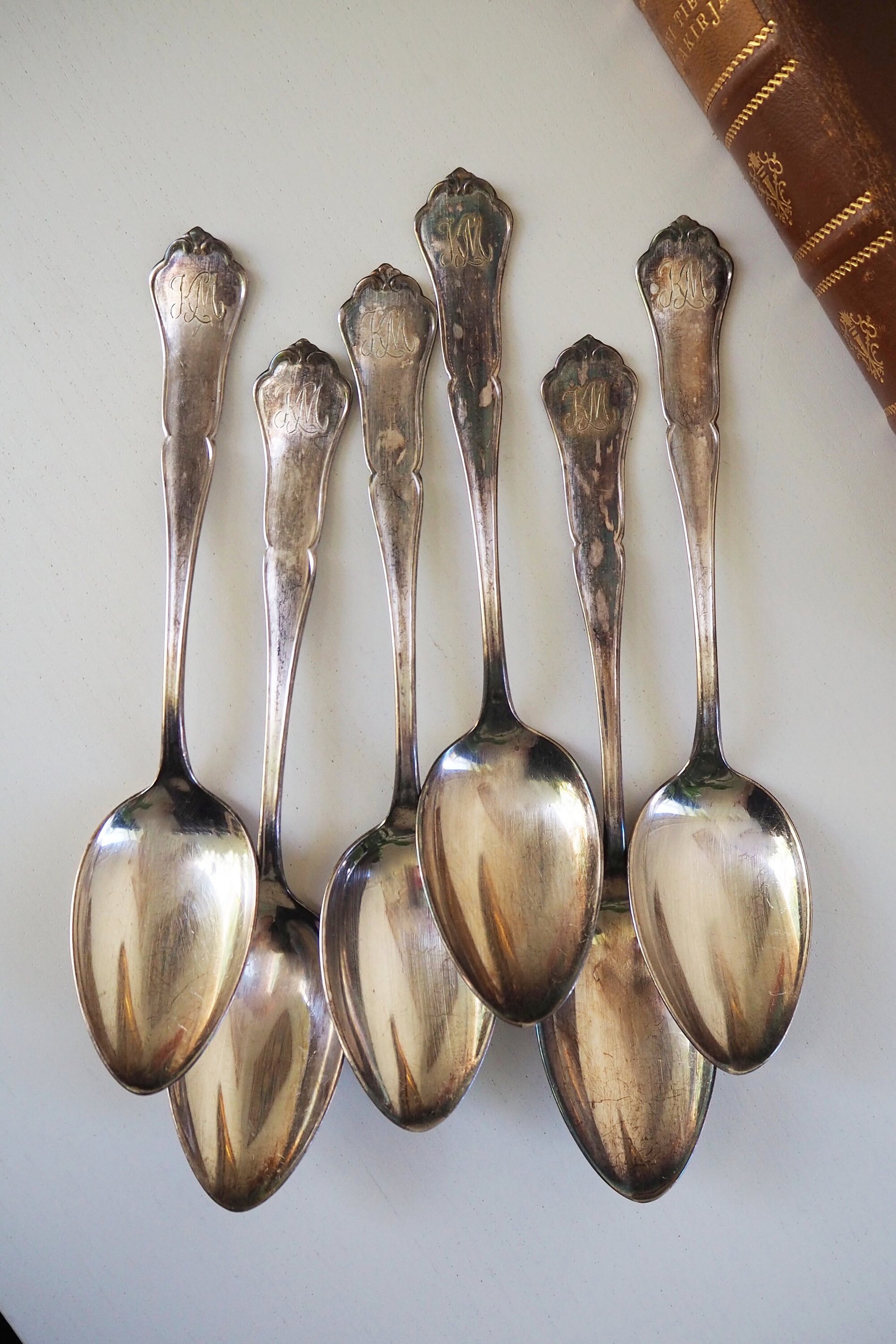 Set of six vintage tablespoons | Vintage silver plated tablespoons | Vintage engraved spoons | Vintage alpacca silver tablespoons