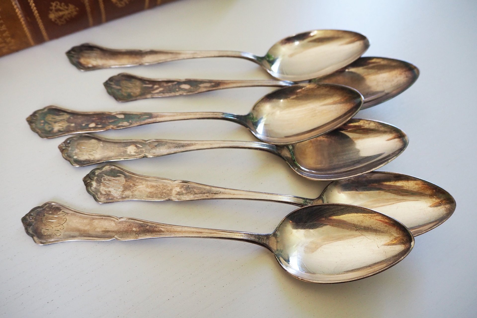 Set of six vintage tablespoons | Vintage silver plated tablespoons | Vintage engraved spoons | Vintage alpacca silver tablespoons