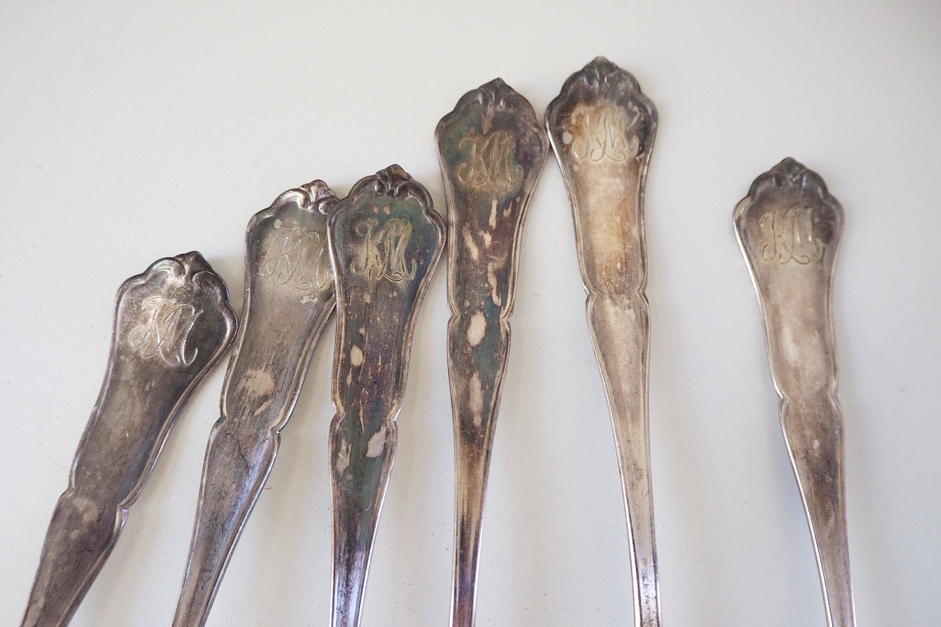 Set of six vintage tablespoons | Vintage silver plated tablespoons | Vintage engraved spoons | Vintage alpacca silver tablespoons