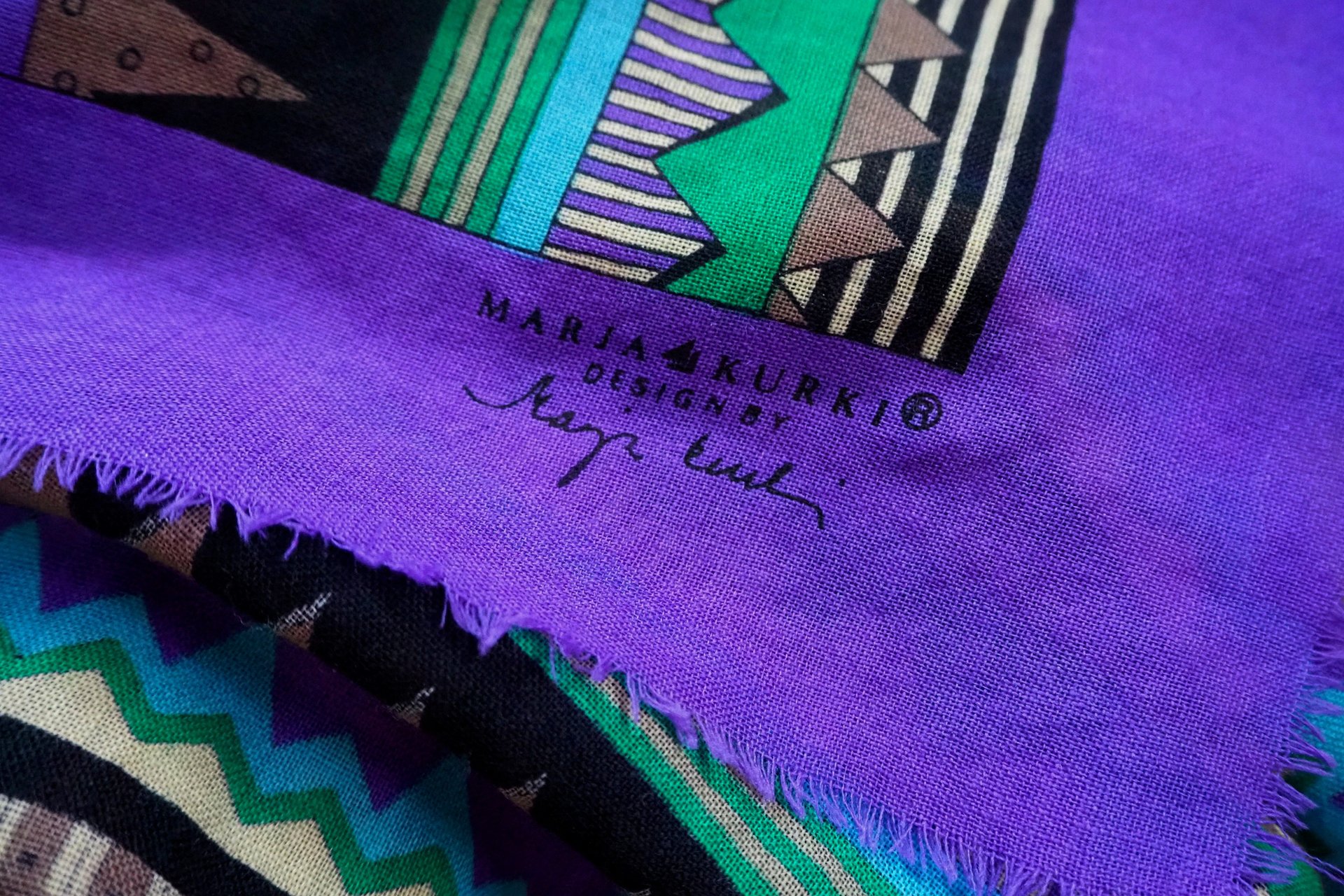 Vintage wool scarf | Geometric vintage wool scarf | Vintage Marja Kurki scarf | Marja Kurki wool scarf | Large wool scarf