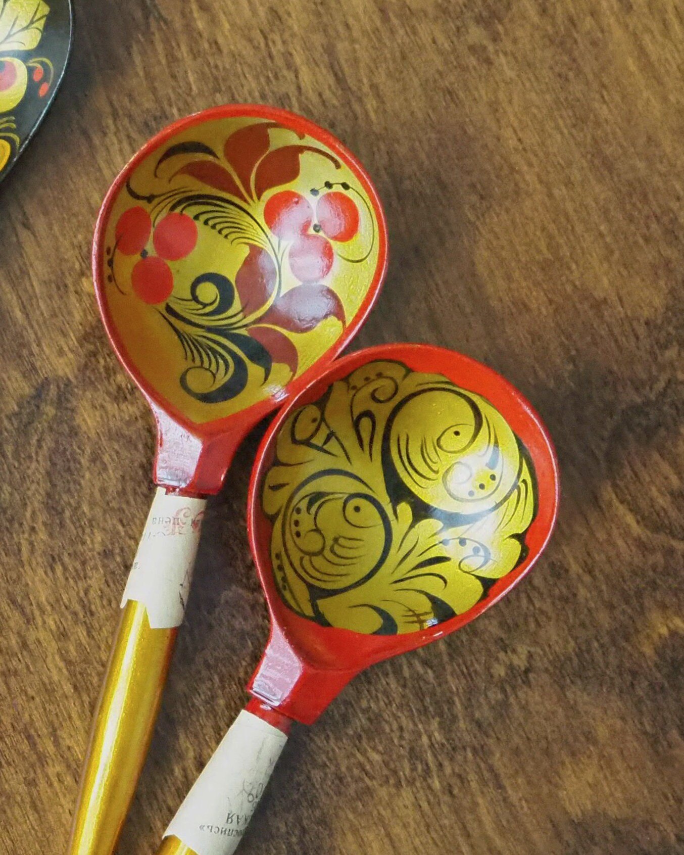 Vintage Khokhloma spoons | Vintage handpainted wooden spoons | Russian wooden spoons