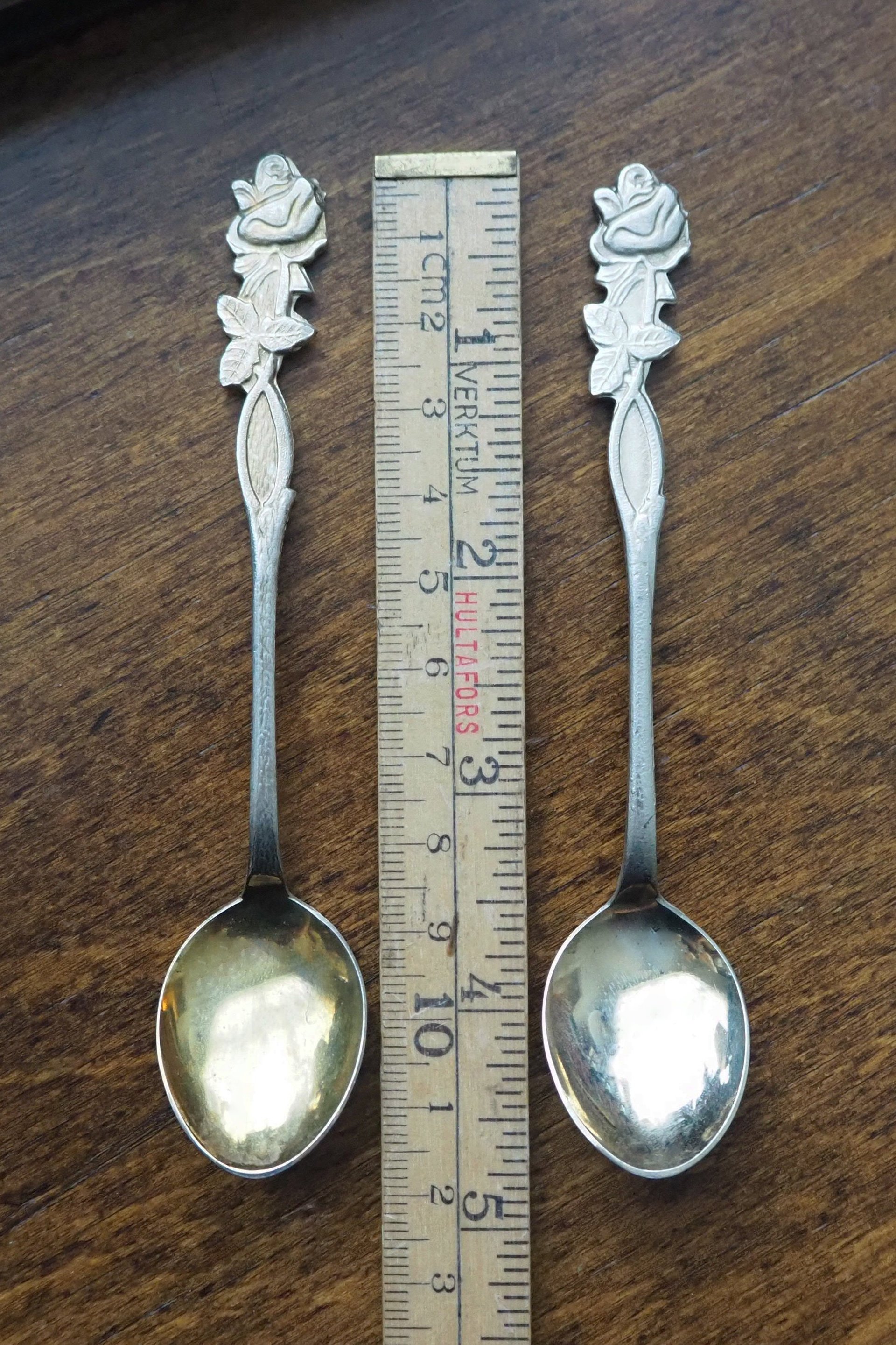 Set of nine vintage teaspoons | Vintage alpacca silver teaspoons | Mismatched teaspoons | Rose teaspoon set | Vintage alpacca teaspoons