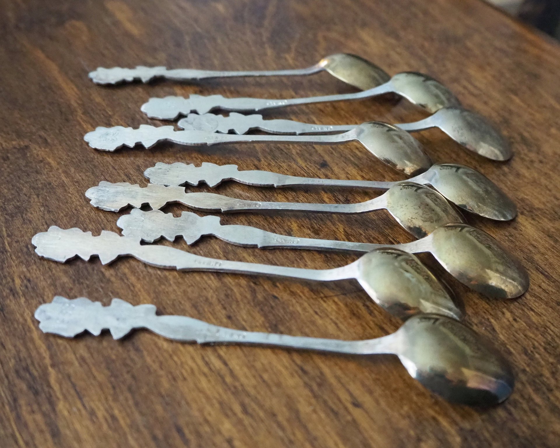 Set of nine vintage teaspoons | Vintage alpacca silver teaspoons | Mismatched teaspoons | Rose teaspoon set | Vintage alpacca teaspoons