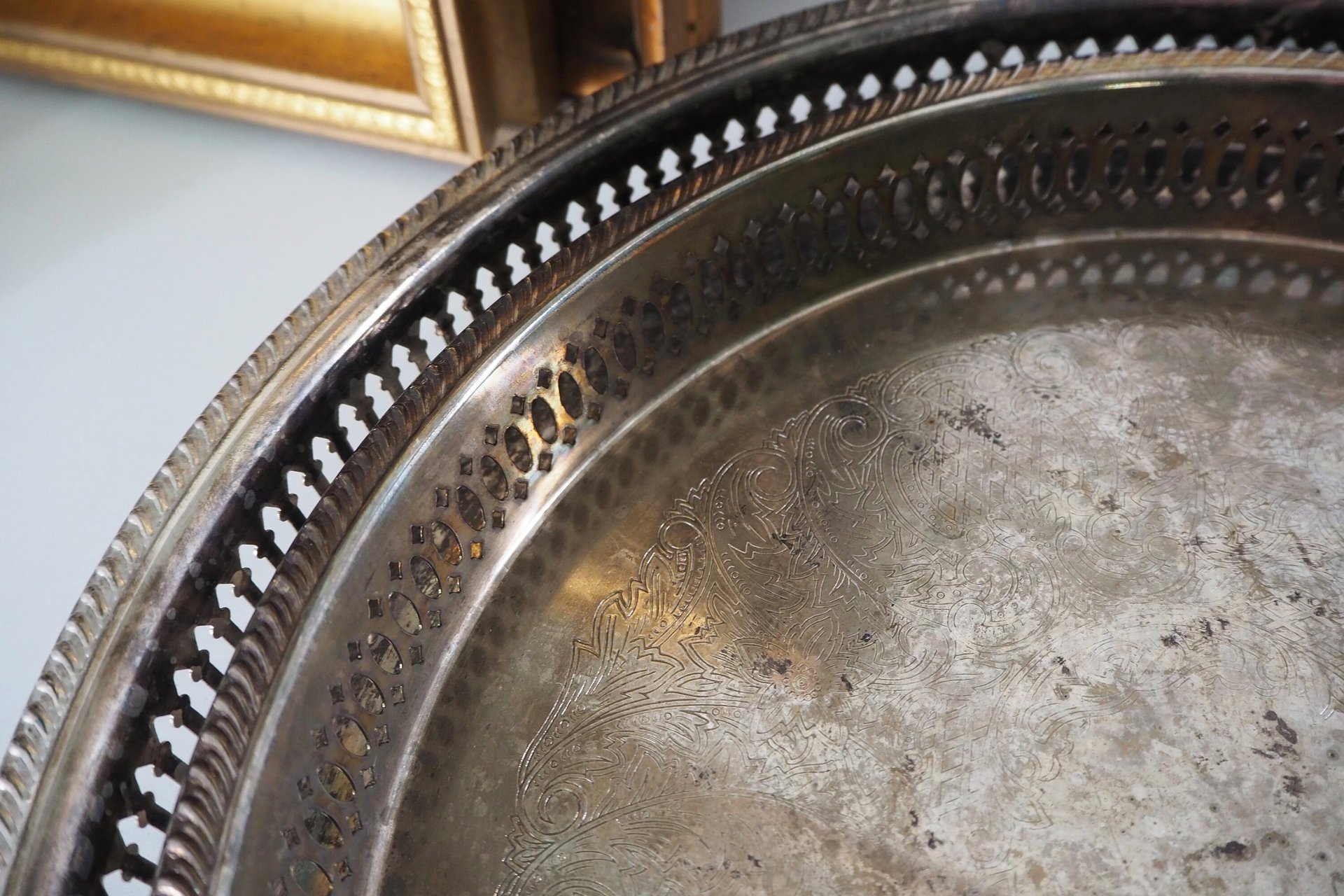 Set of two vintage silver plated trays | Vintage trays with a raised edge | Silver plated serving trays with a cutout rim