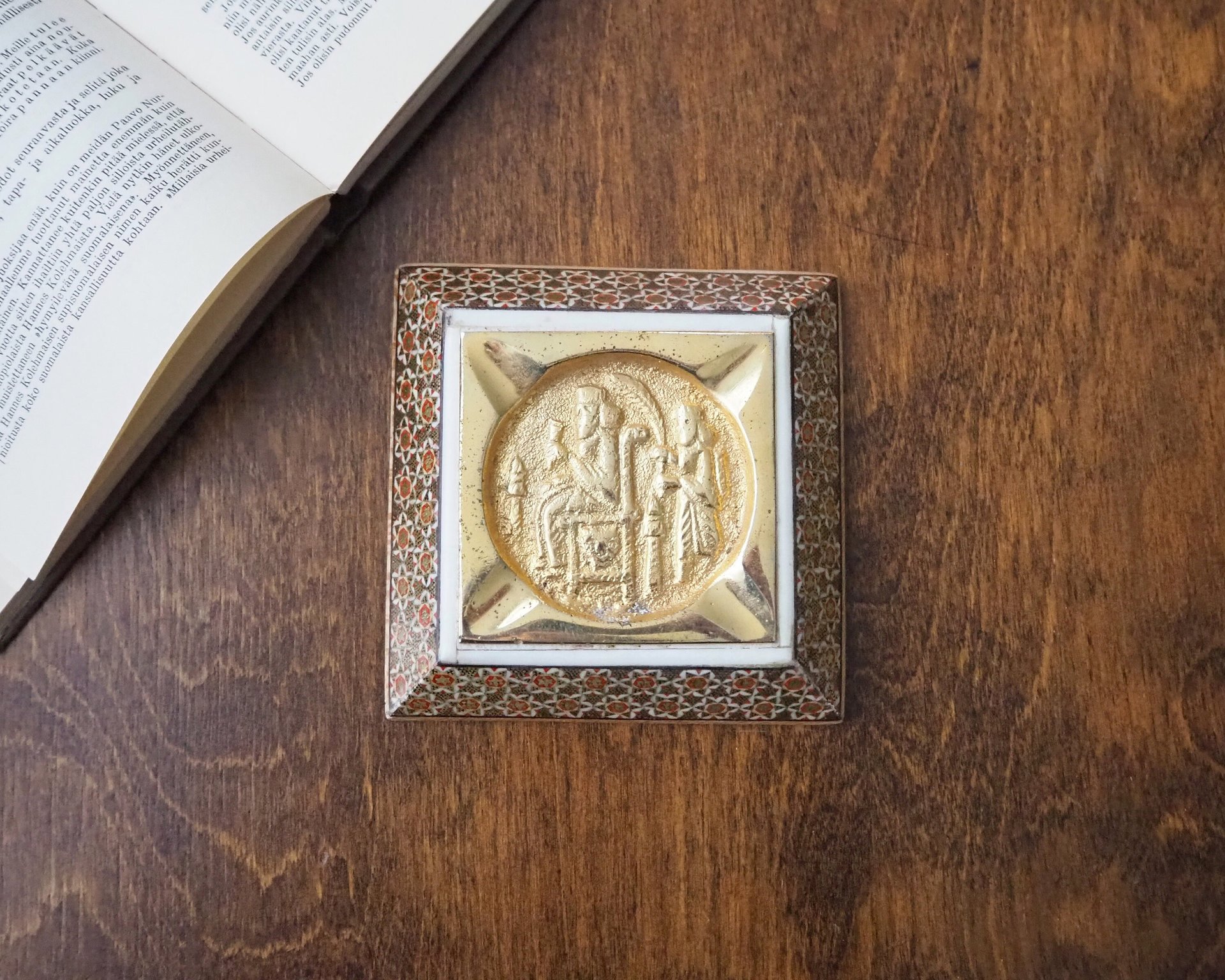 Vintage ashtray | Mosaic inlay ashtray | Brass ashtray | Mosaic ashtray