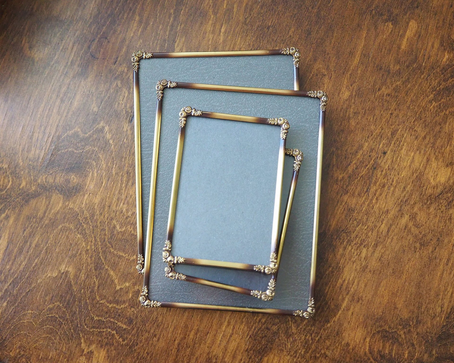Set of four vintage photo frames | Vintage brass picture frames | Set of four floral vintage frames | Matching vintage frames