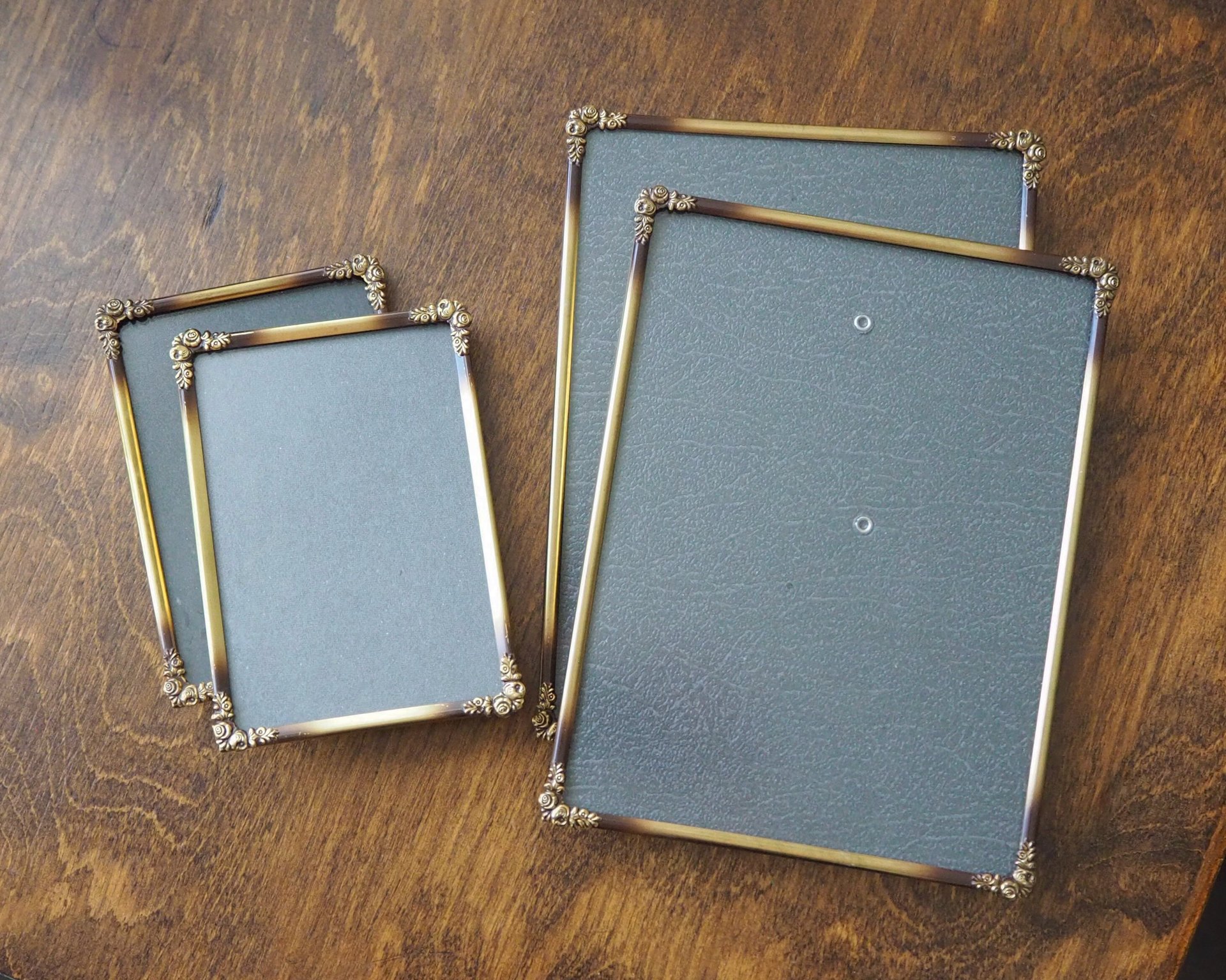 Set of four vintage photo frames | Vintage brass picture frames | Set of four floral vintage frames | Matching vintage frames