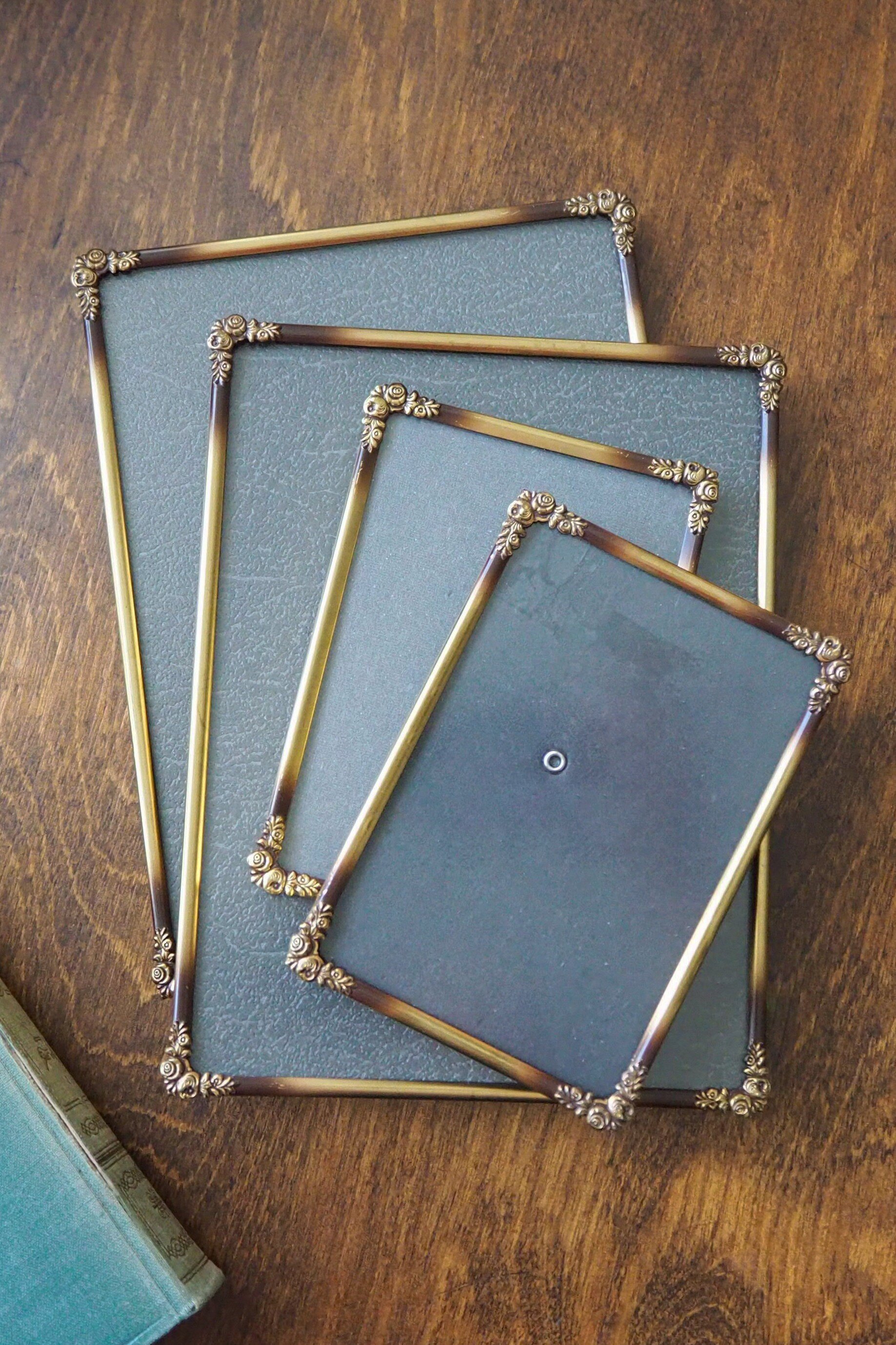 Set of four vintage photo frames | Vintage brass picture frames | Set of four floral vintage frames | Matching vintage frames