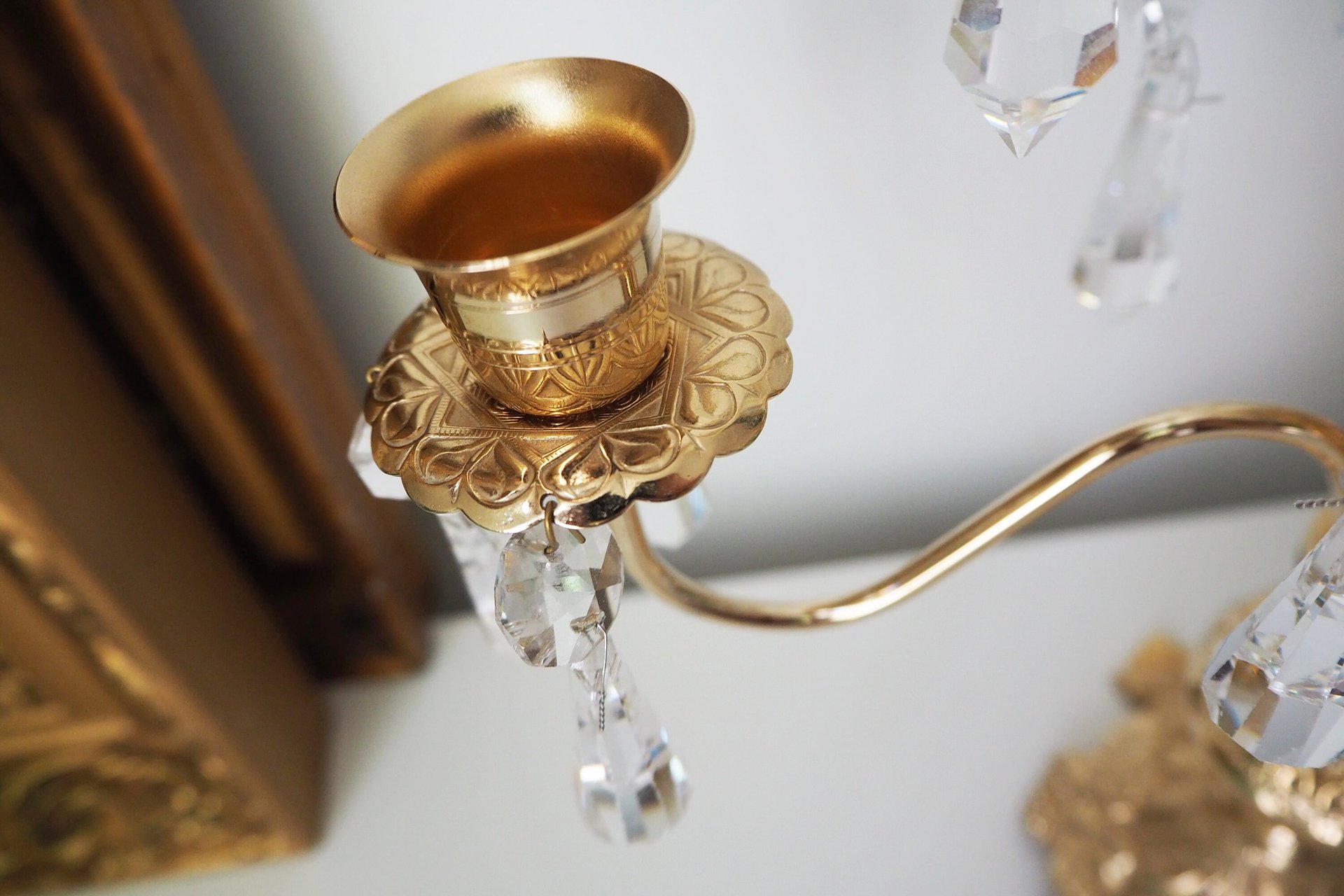 Vintage crystal candelabra | Vintage two arm candelabra | Gold plated candelabra | Vintage candelabra