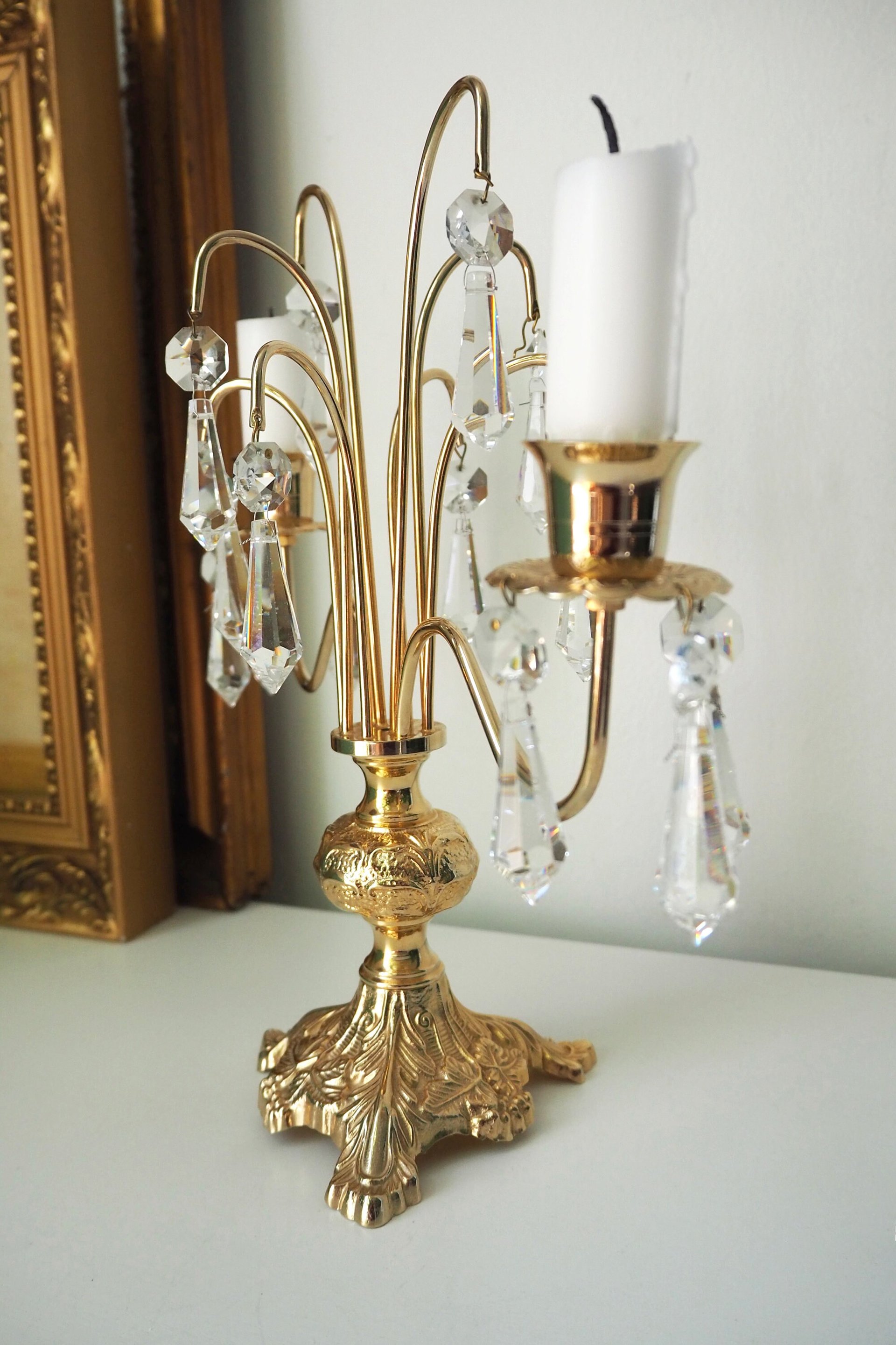 Vintage crystal candelabra | Vintage two arm candelabra | Gold plated candelabra | Vintage candelabra