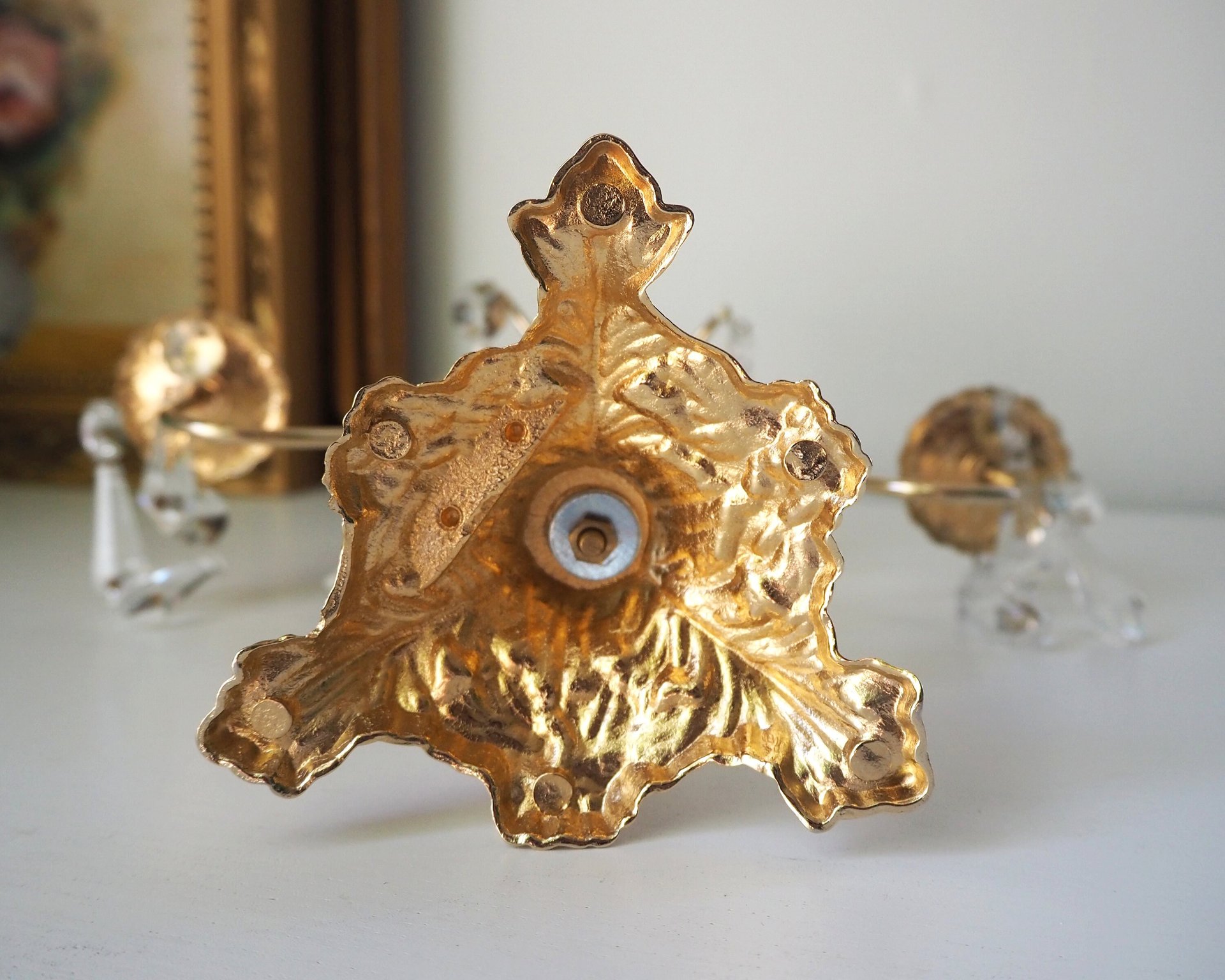 Vintage crystal candelabra | Vintage two arm candelabra | Gold plated candelabra | Vintage candelabra