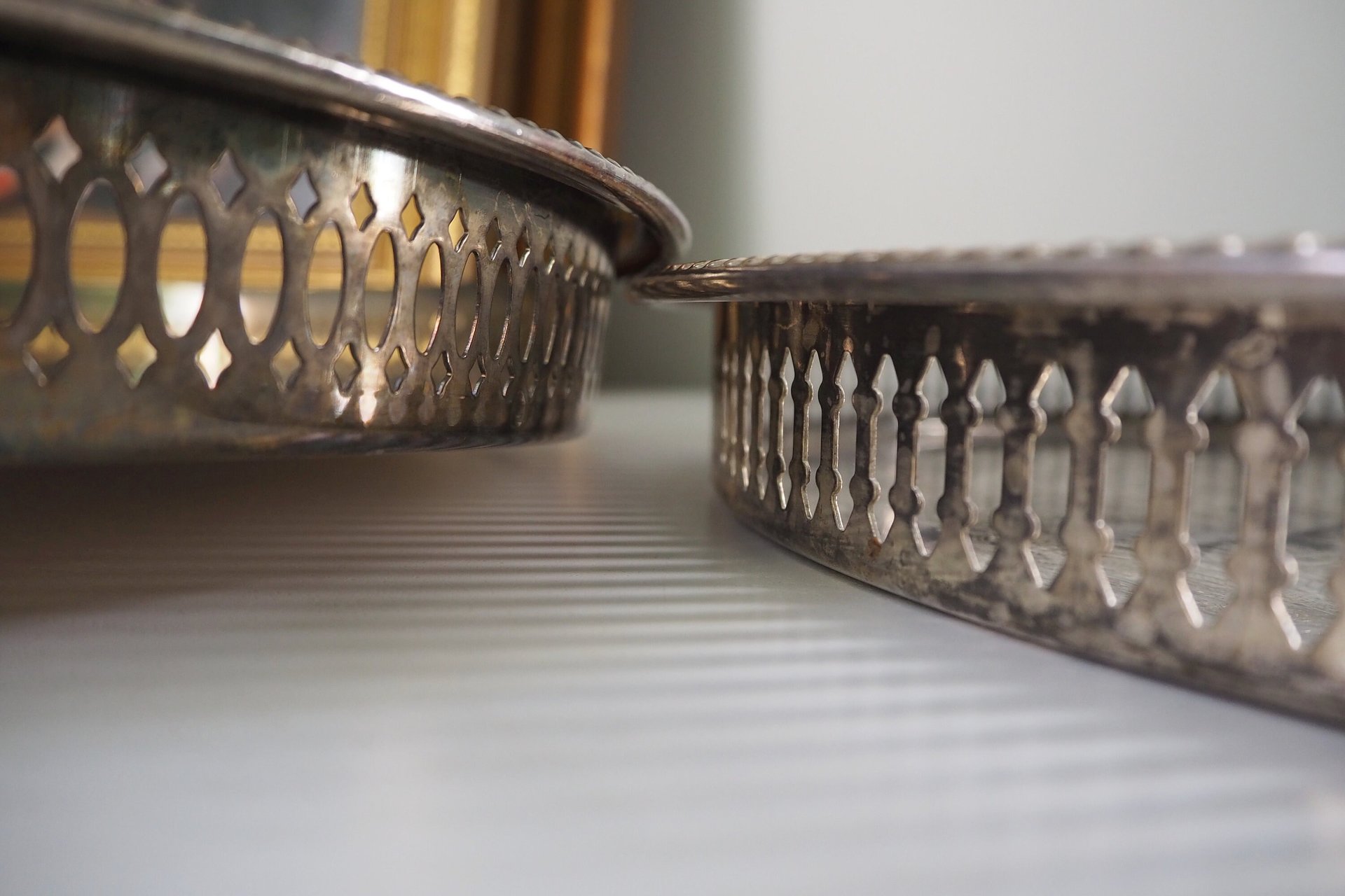 Set of two vintage silver plated trays | Vintage trays with a raised edge | Silver plated serving trays with a cutout rim
