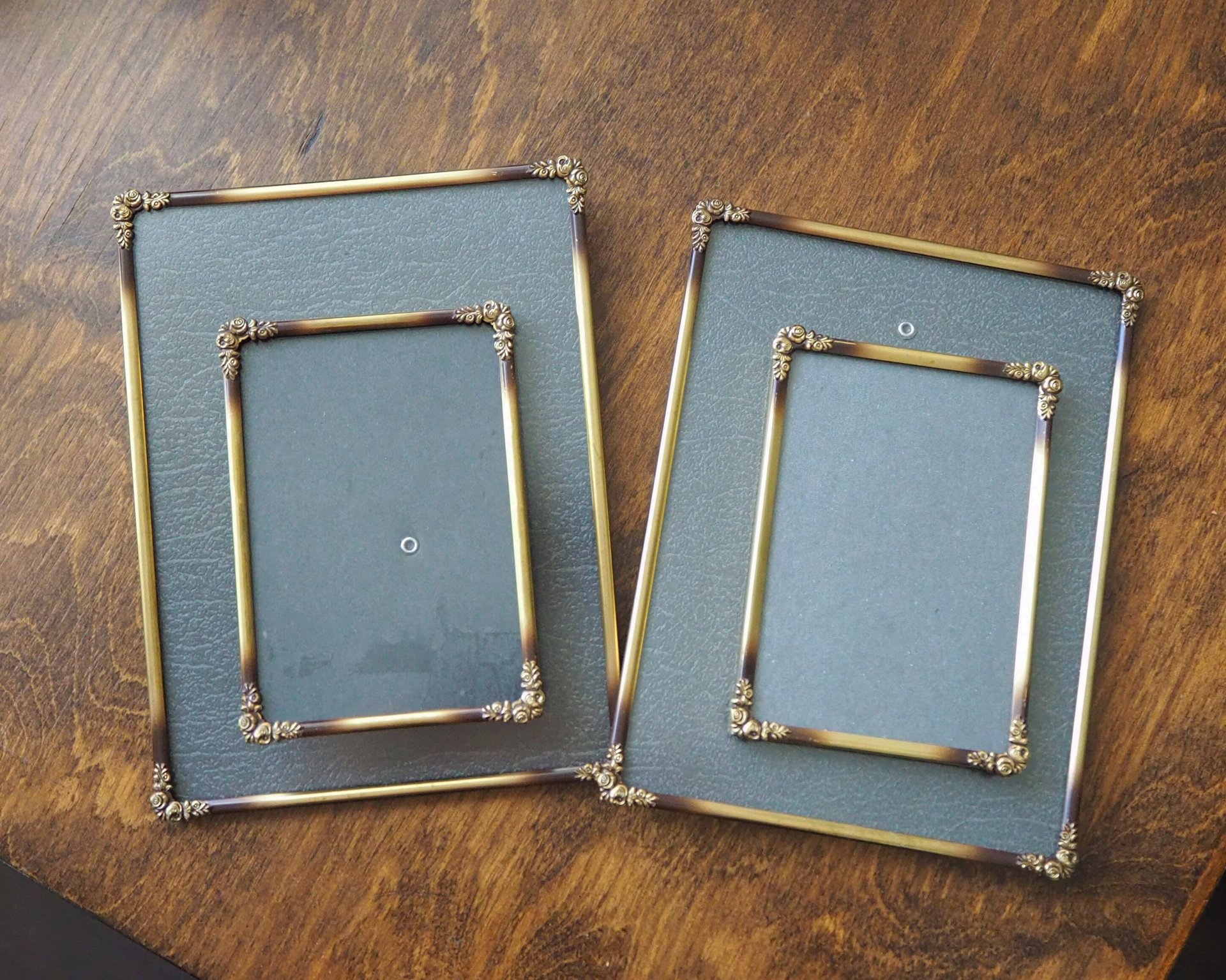 Set of four vintage photo frames | Vintage brass picture frames | Set of four floral vintage frames | Matching vintage frames