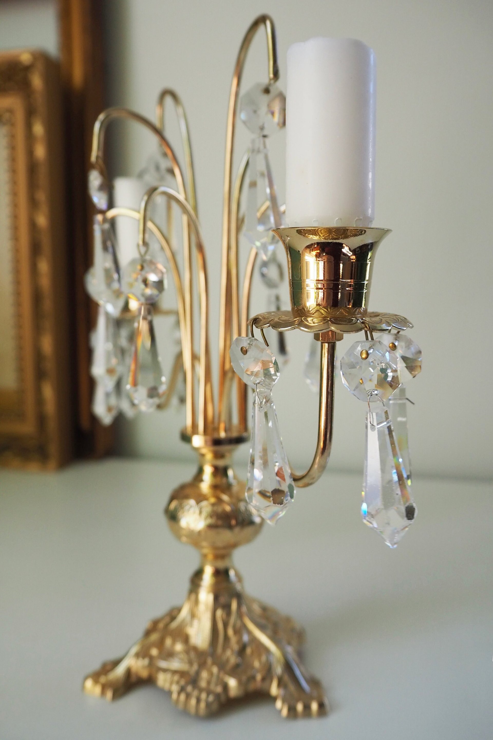 Vintage crystal candelabra | Vintage two arm candelabra | Gold plated candelabra | Vintage candelabra