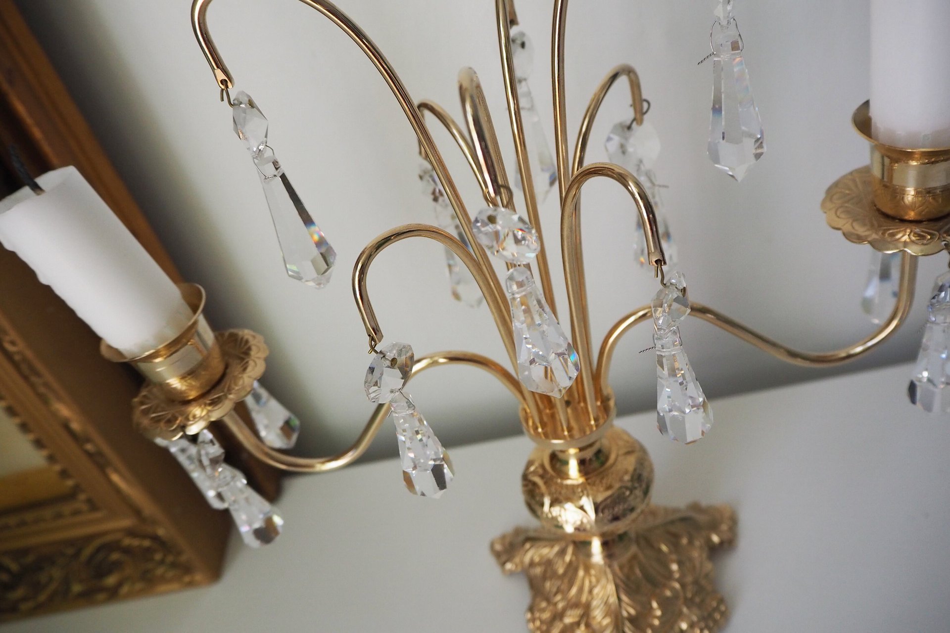 Vintage crystal candelabra | Vintage two arm candelabra | Gold plated candelabra | Vintage candelabra