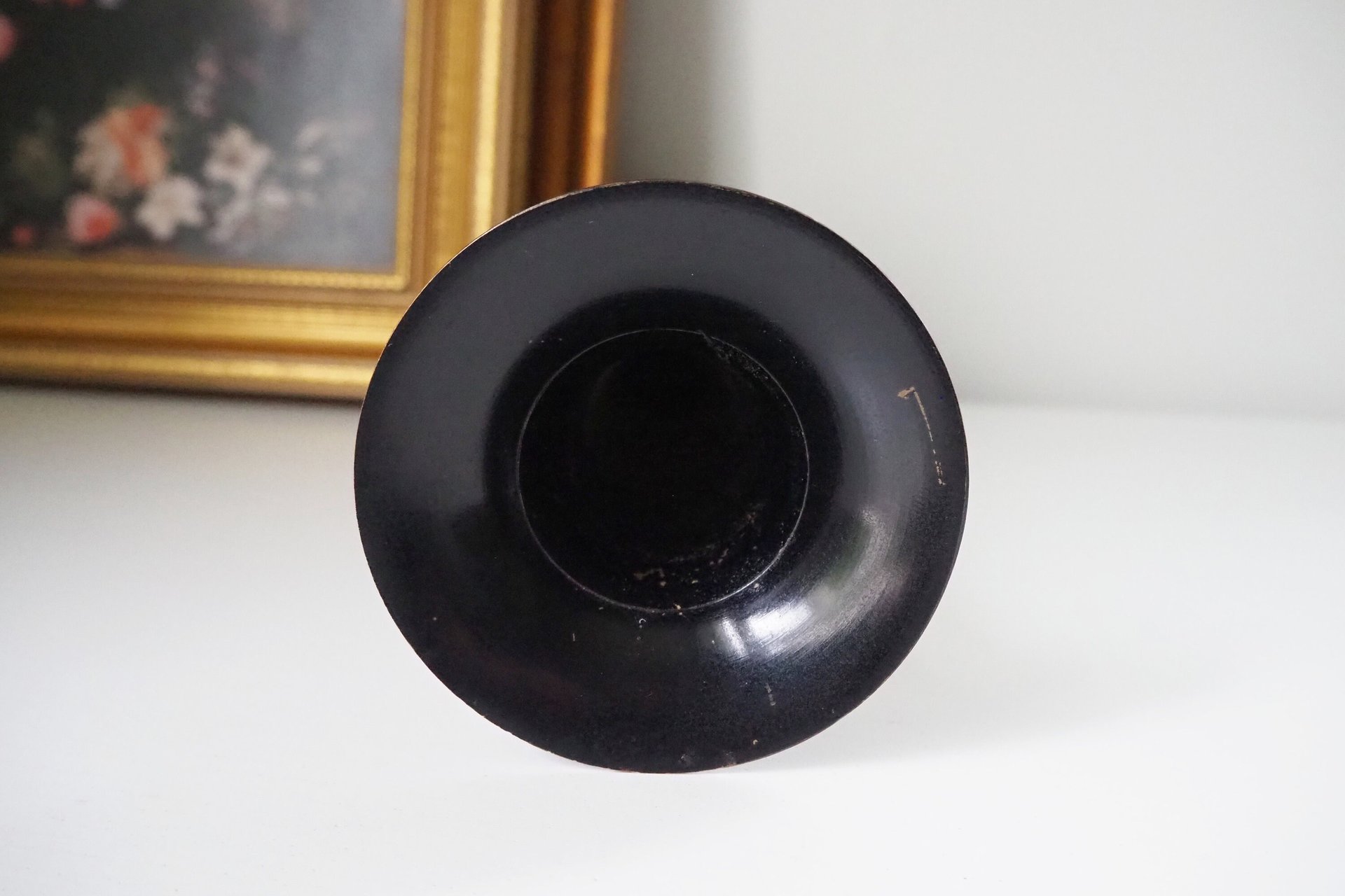 Vintage brass vase | Black brass vase | Etched floral brass vase black | Tall brass and black vase