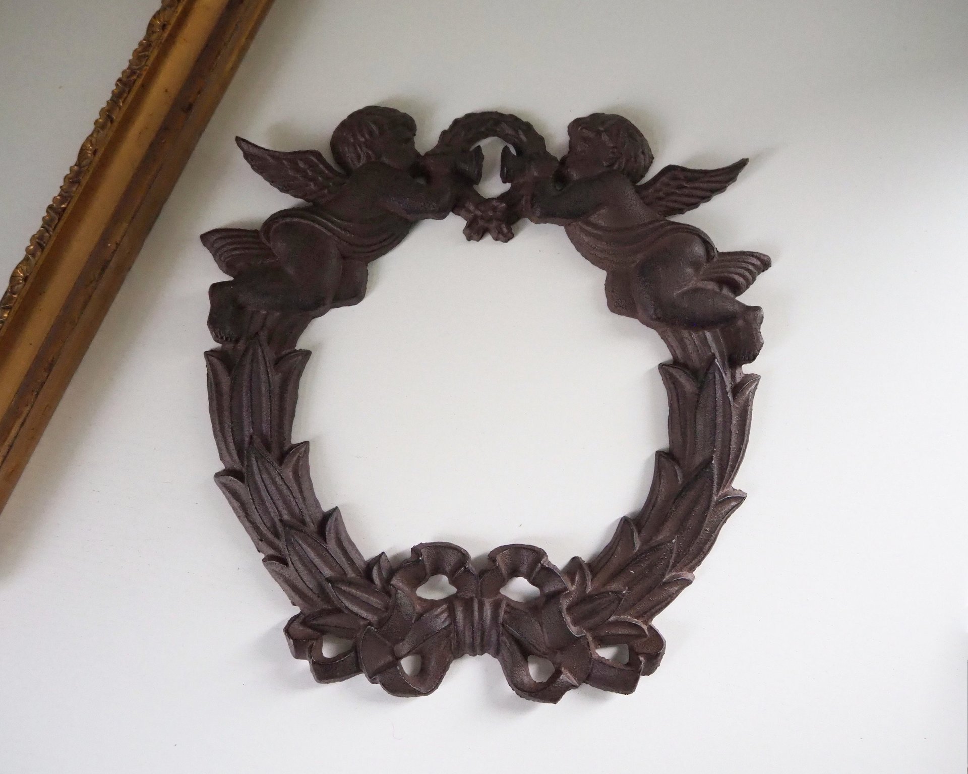 Vintage cast iron wreath | Angel wreath | Cast iron wreath | Vintage Christmas wreath | Cherub wreath | Vintage Christmas decor