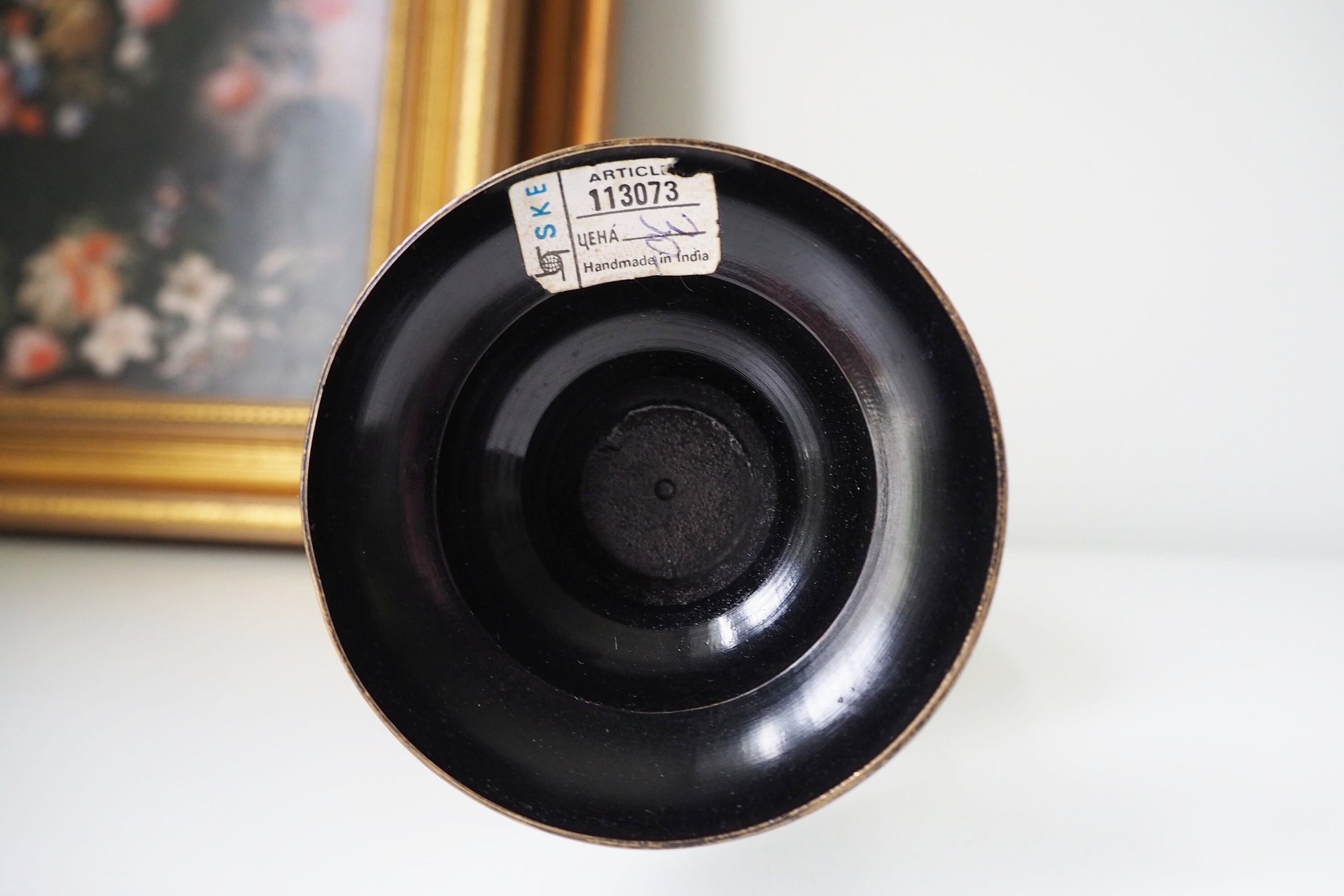 Vintage brass vase | Black brass vase | Etched floral brass vase black | Tall brass and black vase