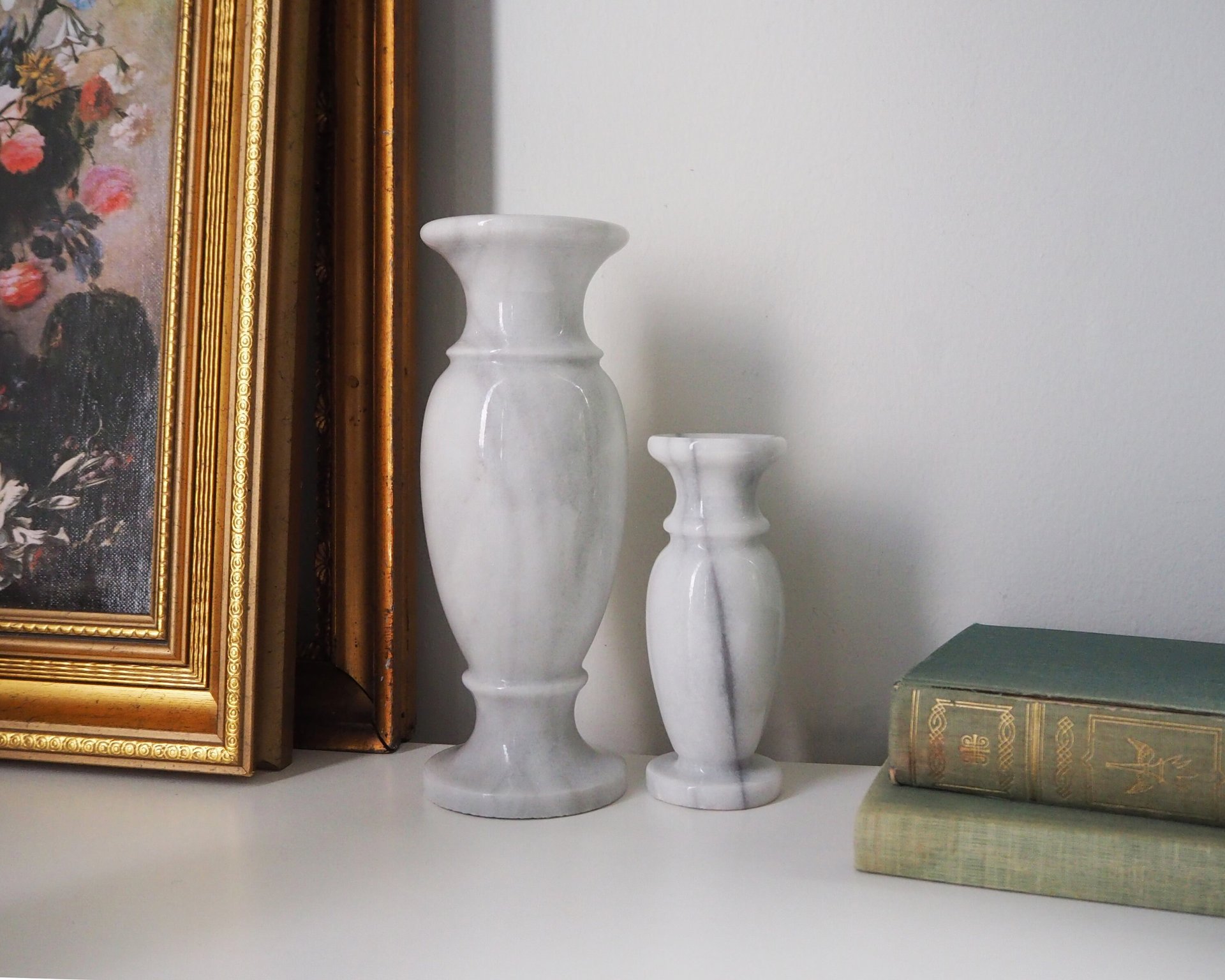 Set of two vintage vases | Marble vases | Vintage bud vase | Vintage single flower vases | Vintage marble vases
