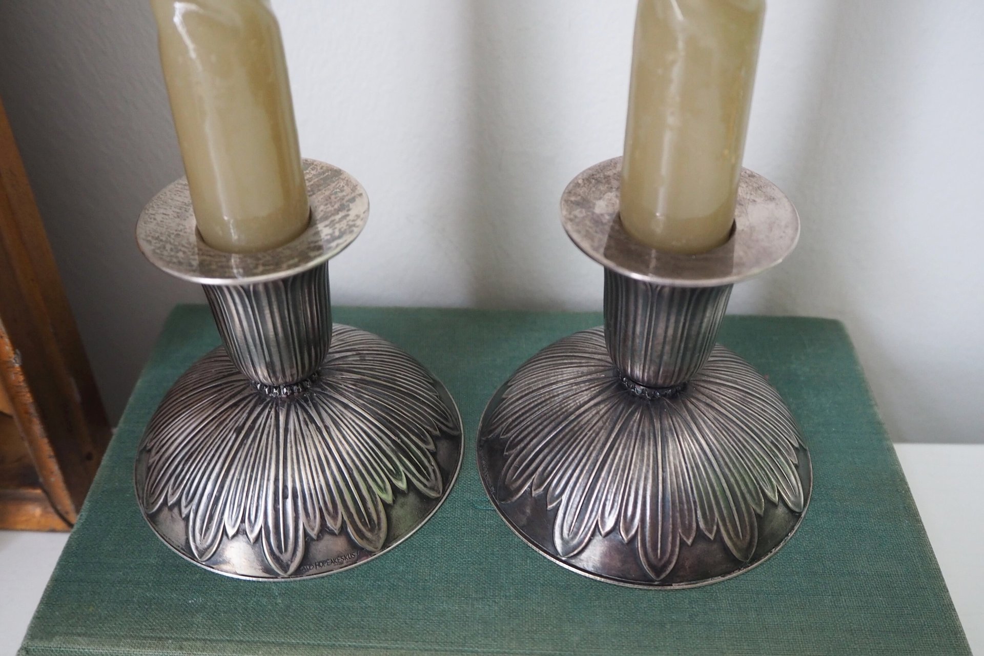 Pair of vintage candlestick holders | Alpacca silver candlestick holders | Floral alpacca silver candlestick holders