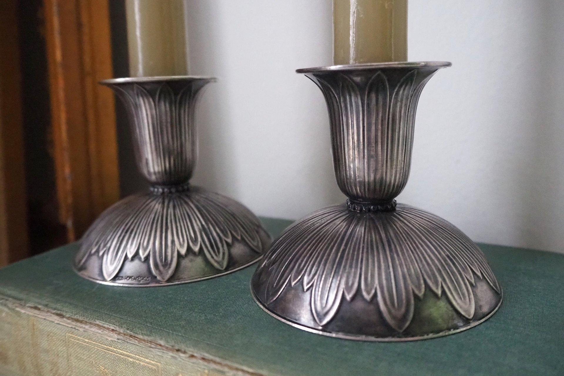 Pair of vintage candlestick holders | Alpacca silver candlestick holders | Floral alpacca silver candlestick holders