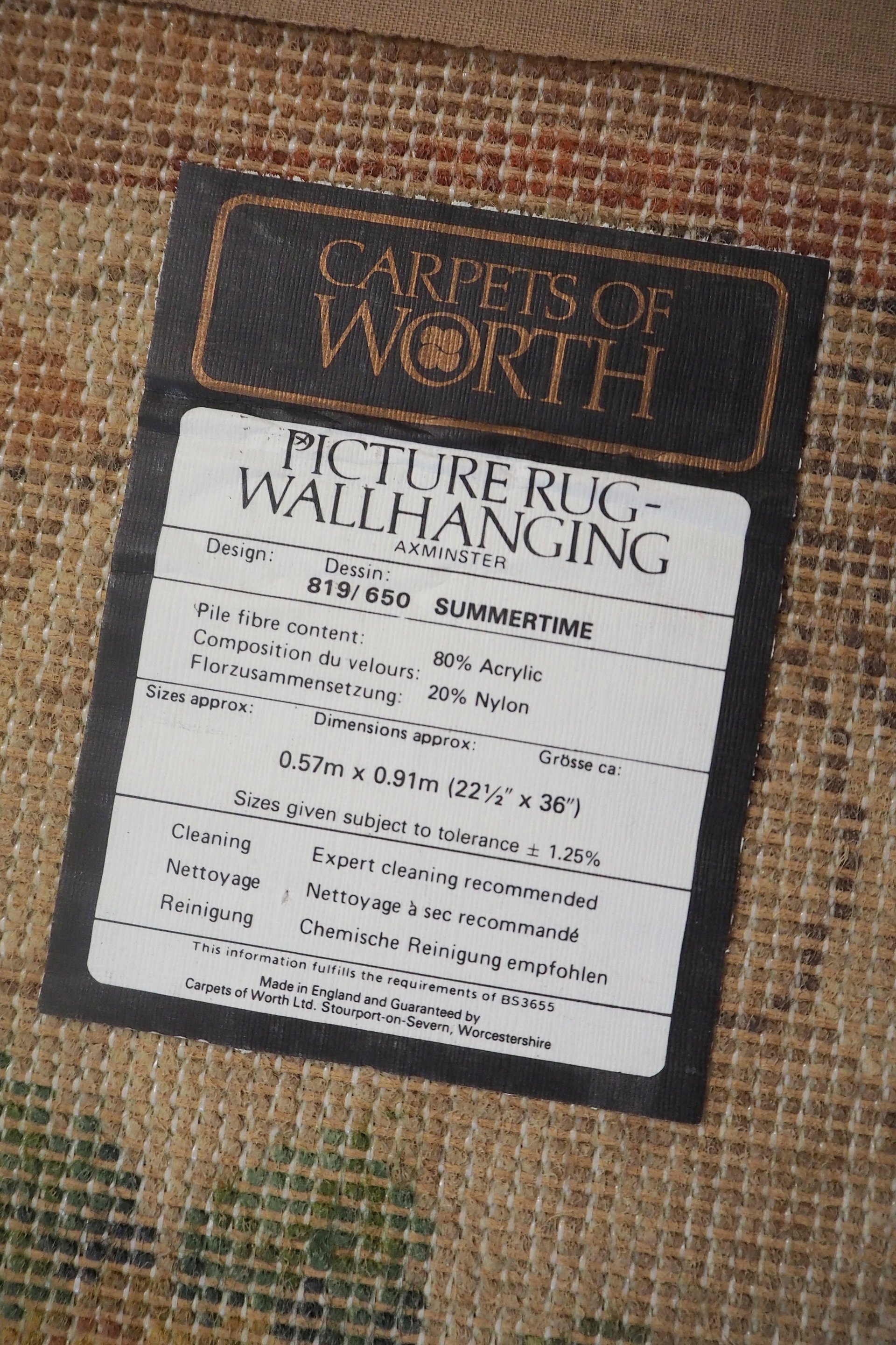 Vintage wall hanging | Carpets of Worth Picture Rug wall hanging | Summertime | Floral wall hanging | Made in England