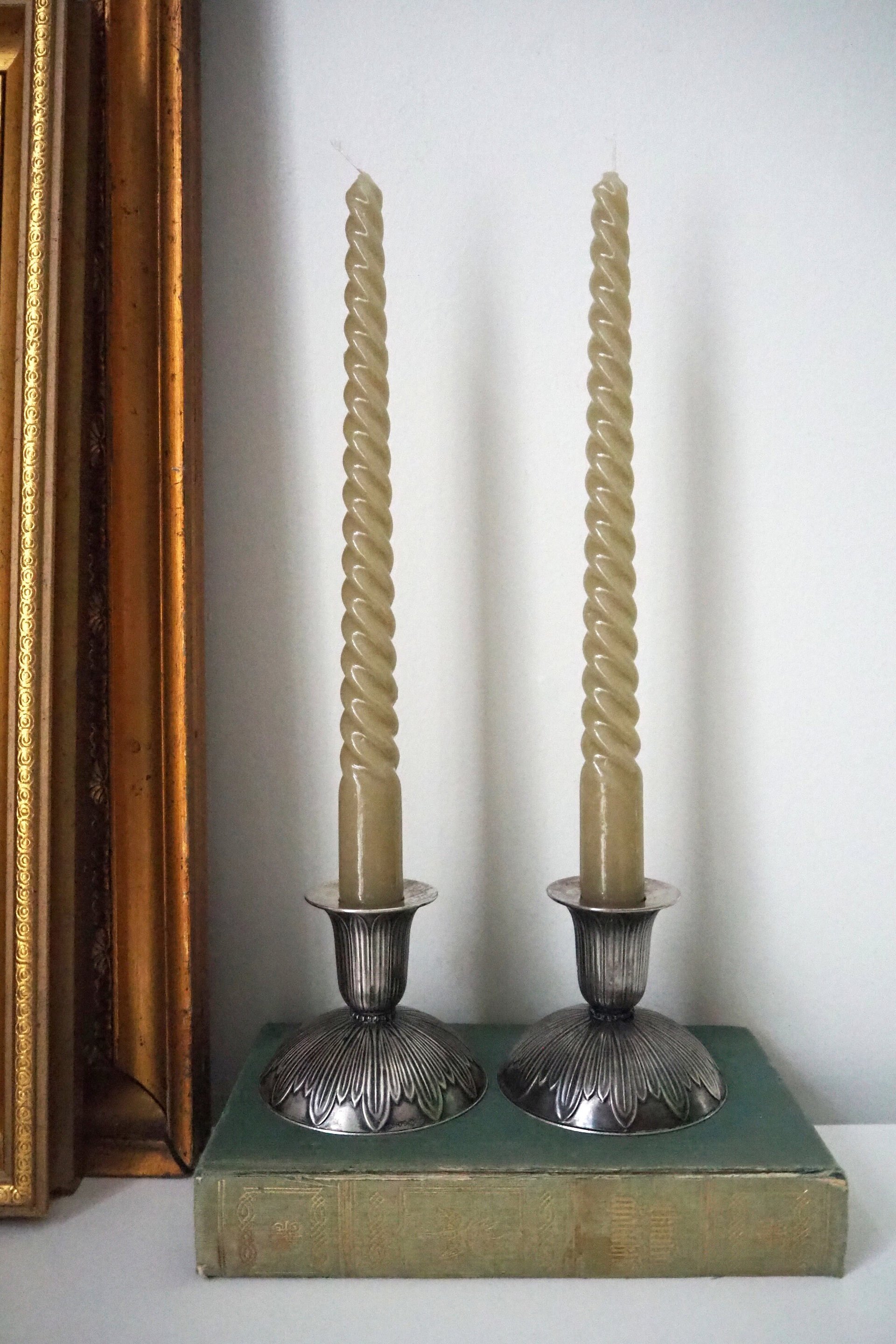 Pair of vintage candlestick holders | Alpacca silver candlestick holders | Floral alpacca silver candlestick holders