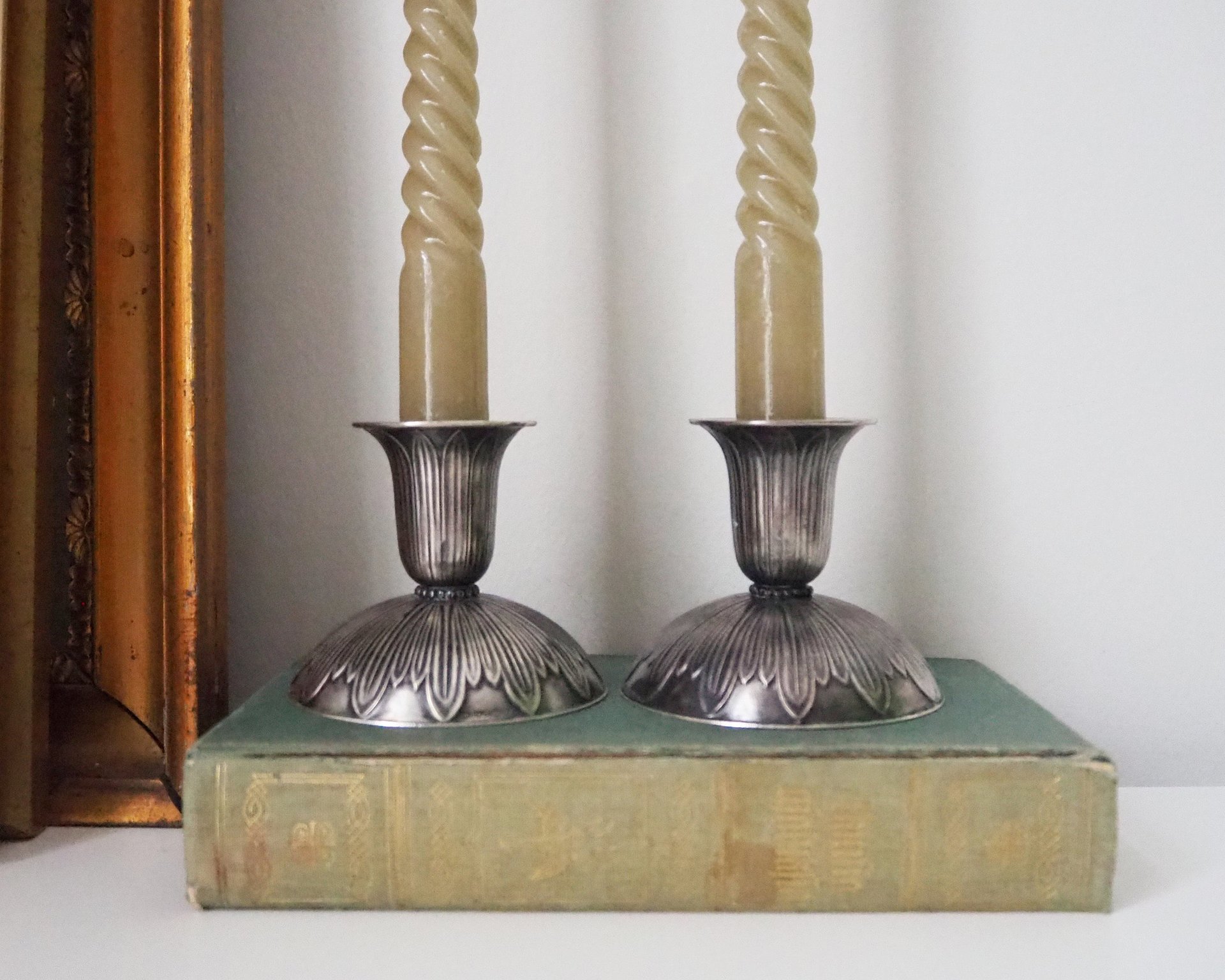 Pair of vintage candlestick holders | Alpacca silver candlestick holders | Floral alpacca silver candlestick holders