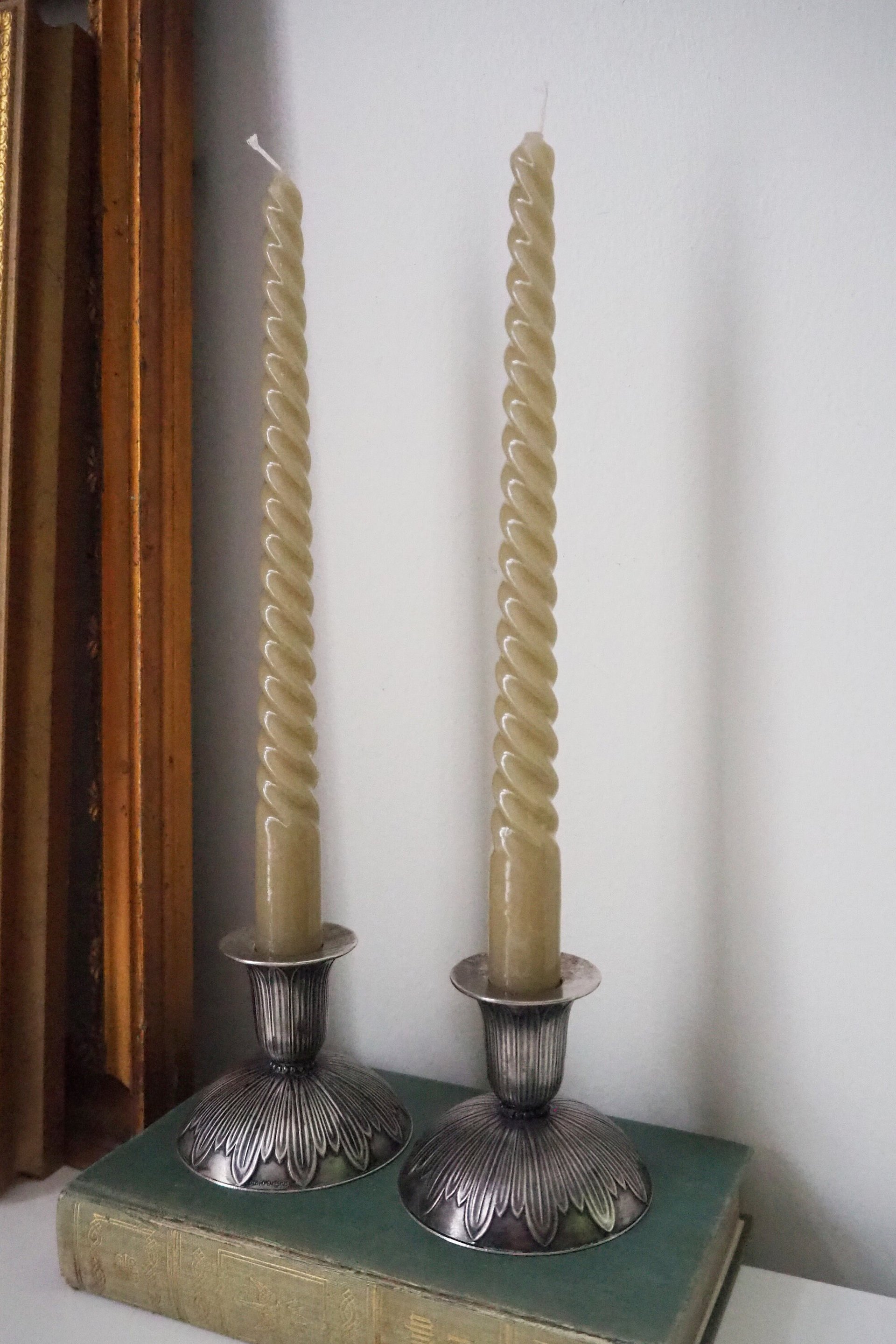 Pair of vintage candlestick holders | Alpacca silver candlestick holders | Floral alpacca silver candlestick holders