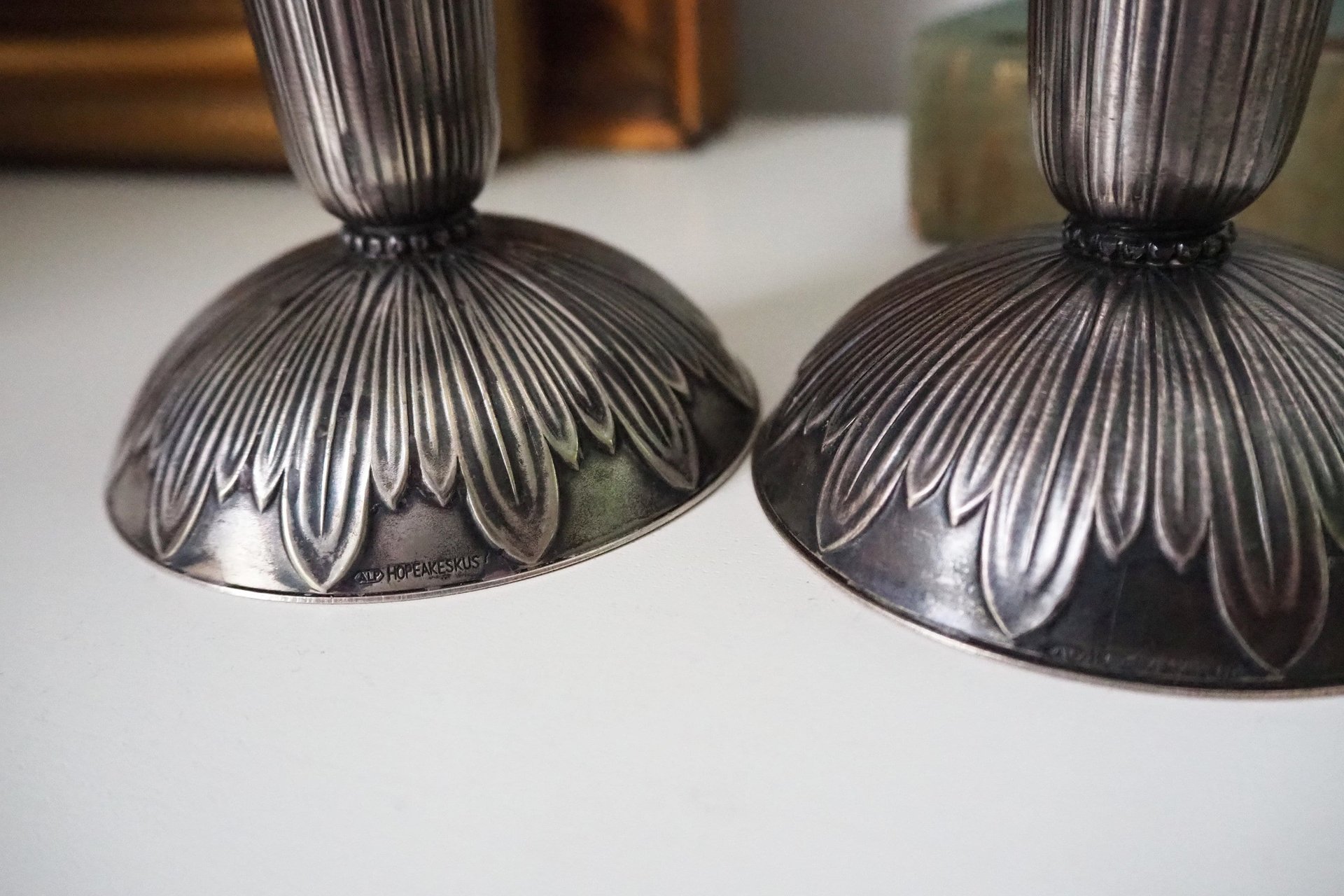 Pair of vintage candlestick holders | Alpacca silver candlestick holders | Floral alpacca silver candlestick holders