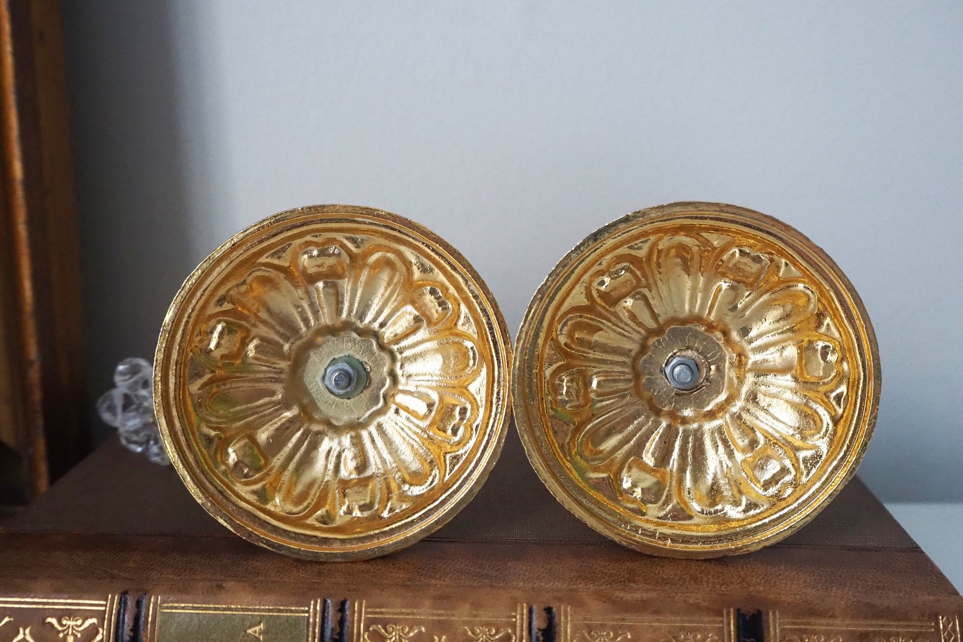 Vintage candlestick holders | Gold plated crystal candlestick holders | Mismatched vintage candlestick holders | Crystal candlestick holder