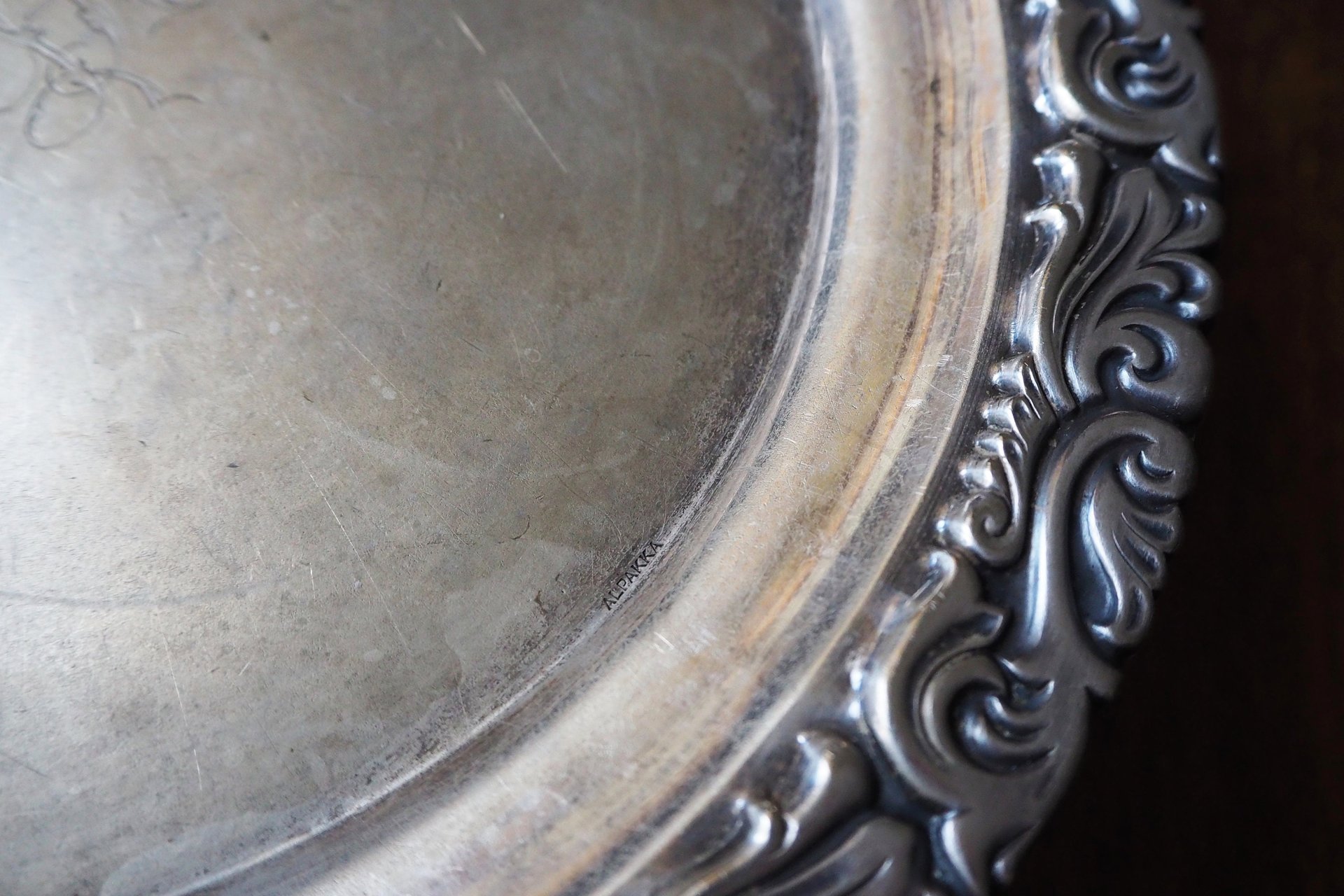 Vintage alpacca silver tray | Alpacca silver platter | Vintage serving tray | Engraved silver tray | Made in Finland