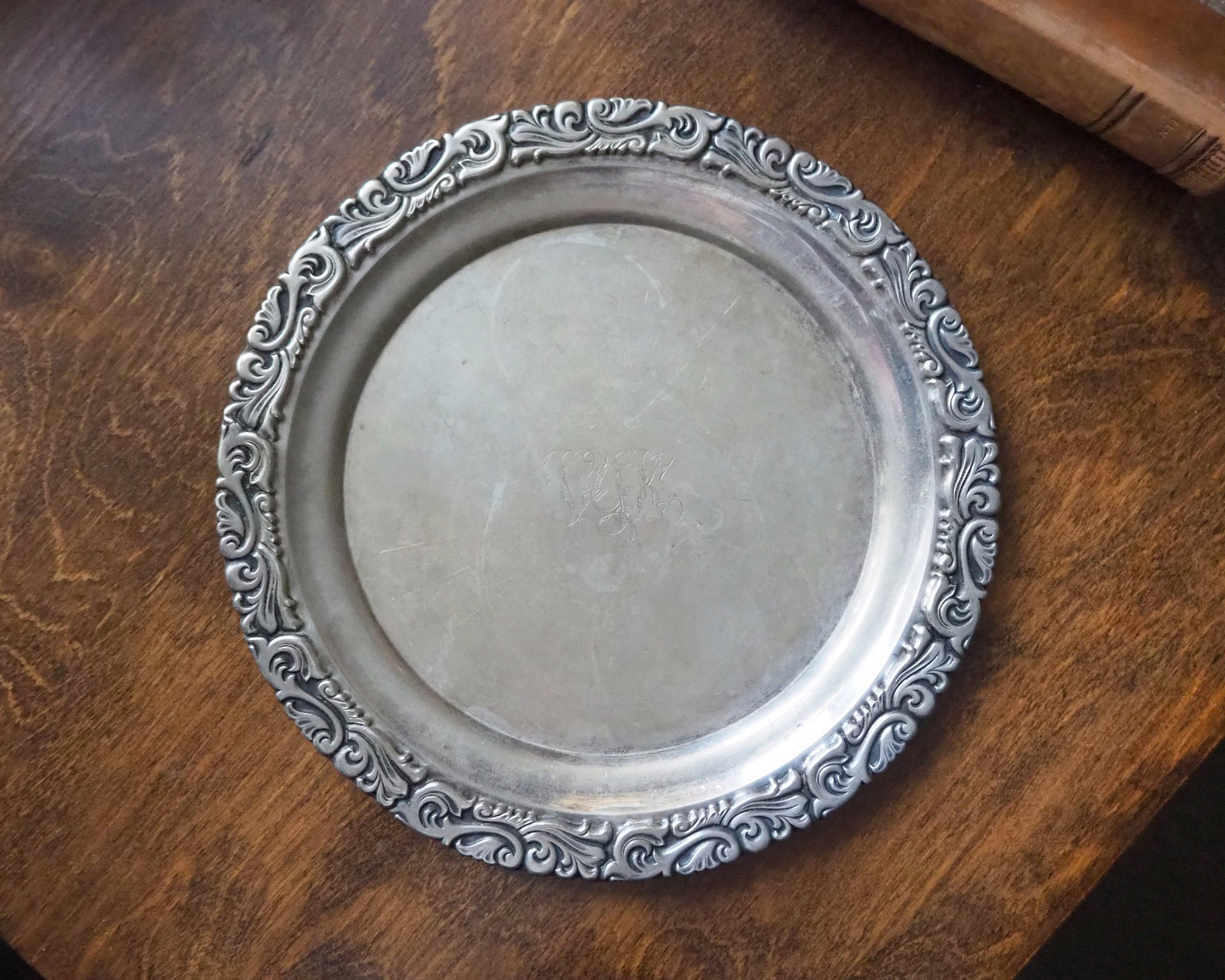 Vintage alpacca silver tray | Alpacca silver platter | Vintage serving tray | Engraved silver tray | Made in Finland