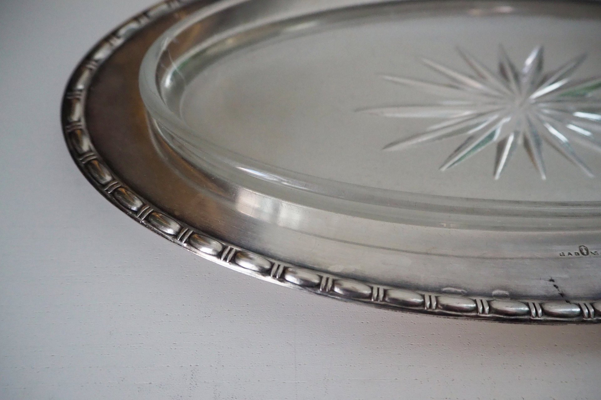 Vintage alpacca silver trinket dish | Alpacca silver and crystal dish | Alpacca silver trinket dish | Crystal dish