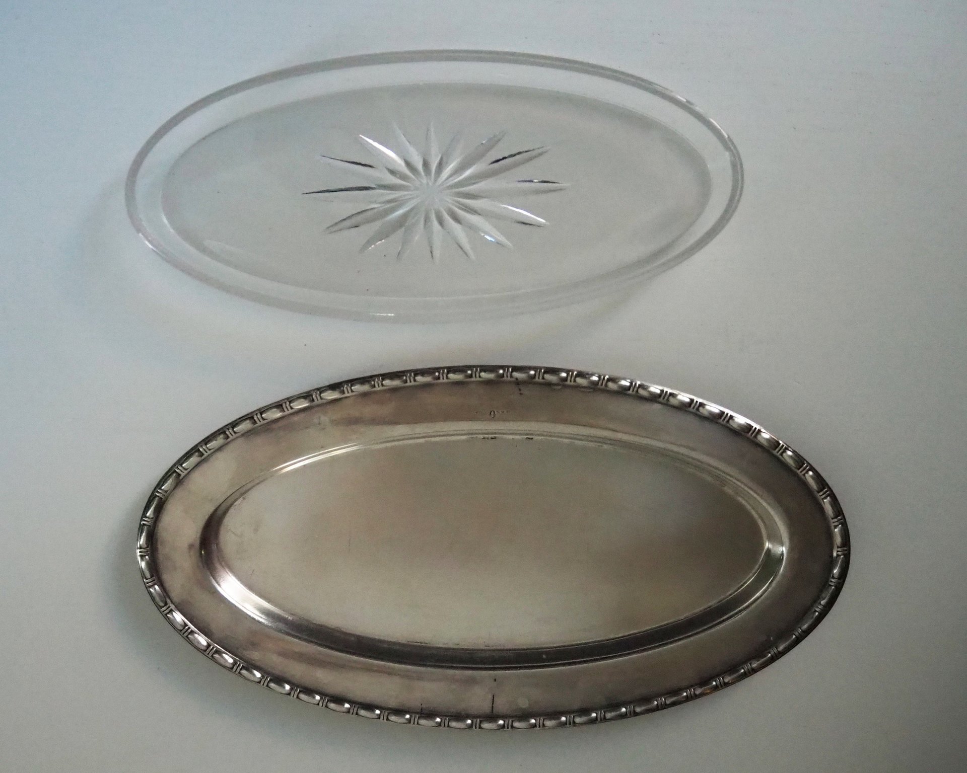 Vintage alpacca silver trinket dish | Alpacca silver and crystal dish | Alpacca silver trinket dish | Crystal dish