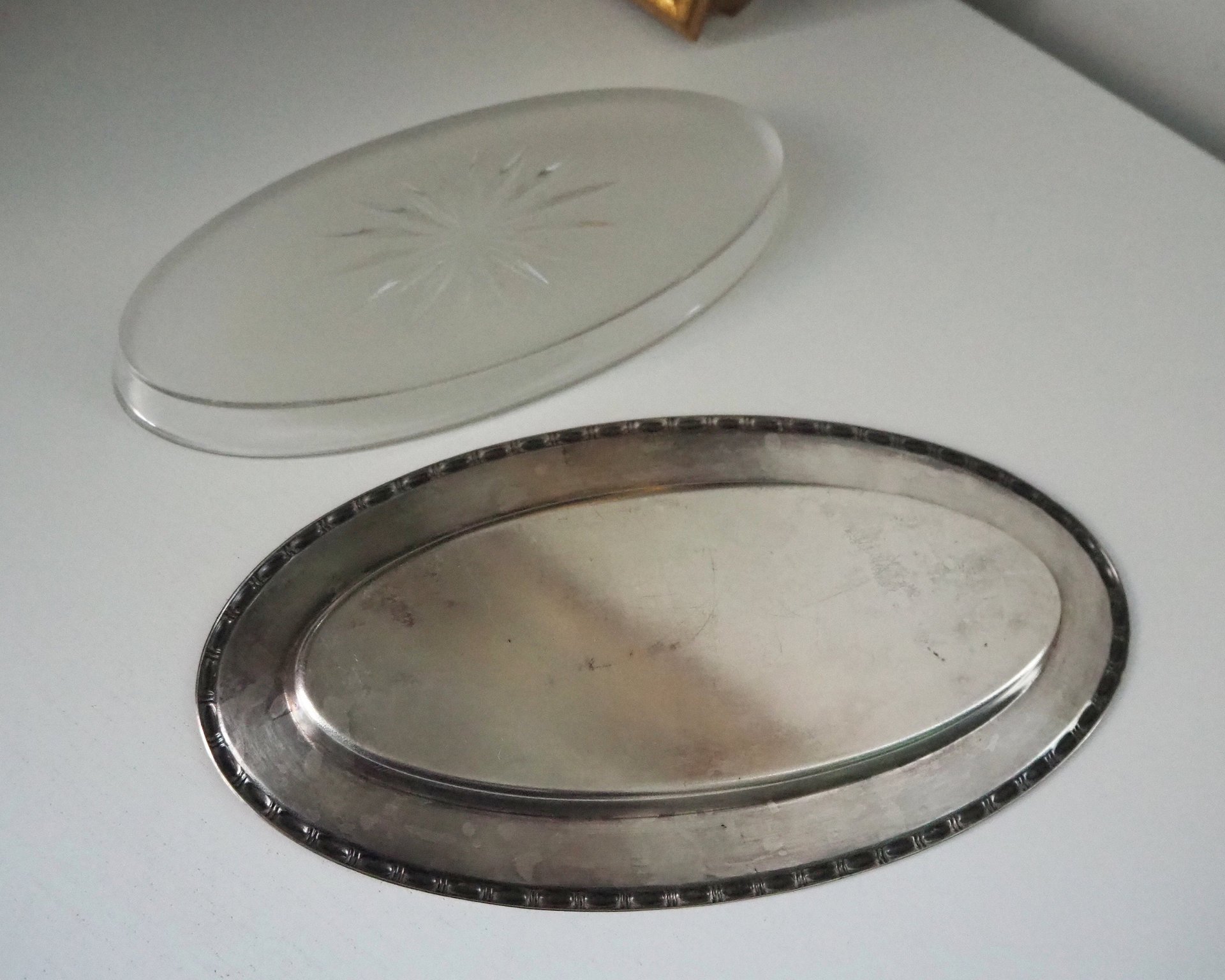 Vintage alpacca silver trinket dish | Alpacca silver and crystal dish | Alpacca silver trinket dish | Crystal dish