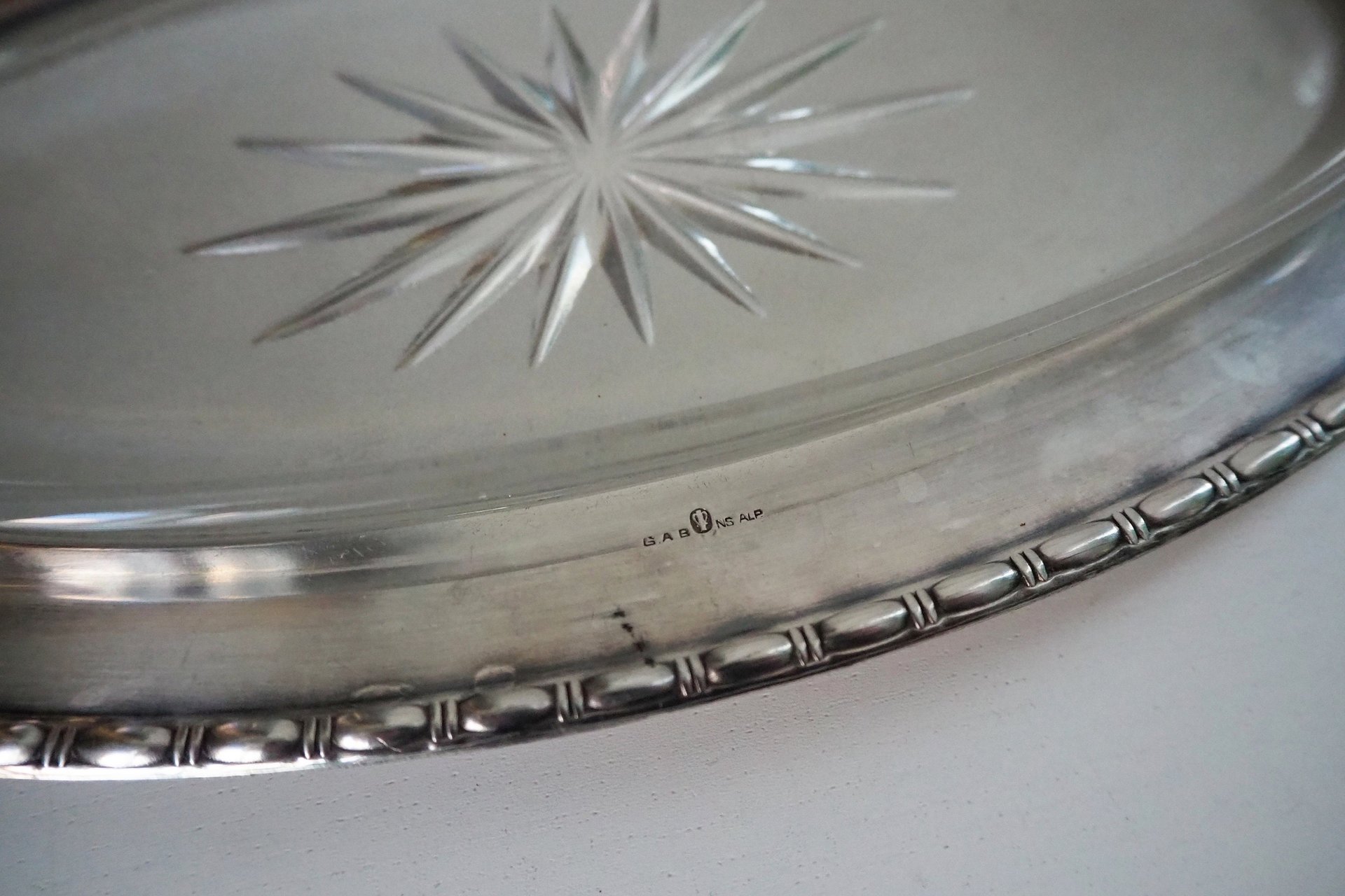 Vintage alpacca silver trinket dish | Alpacca silver and crystal dish | Alpacca silver trinket dish | Crystal dish